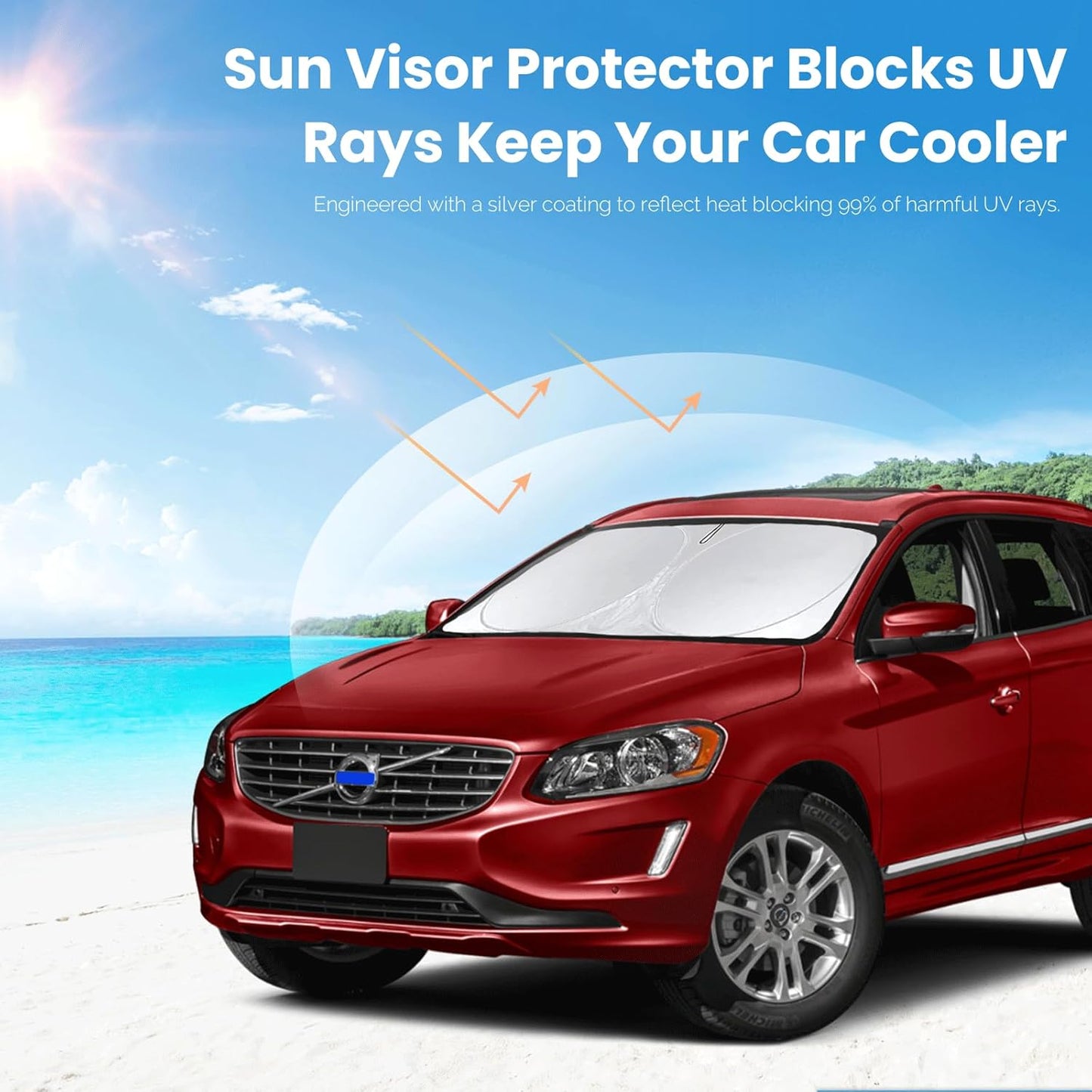 Custom Fit XC60 Windshield Sunshade for 2018 2019-2024 2025 2026 Volvo XC60 SUV Accessories Front Window Shield 210T Silver Coating Cover for Windshield Sun Visor Protector Blocks UV Keep Car Cool