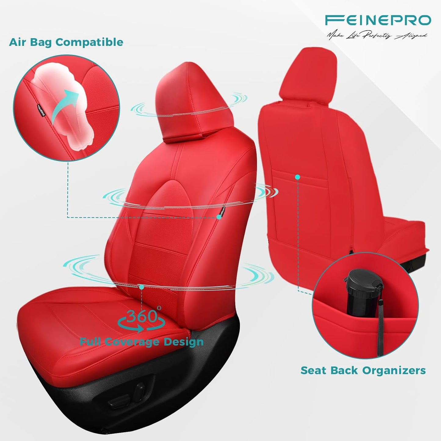 for Toyota Camry Seat Covers LE SE SE Nightshade 2018 2019 2020 2021 2022 2023 2024 - Waterproof Luxury Leather Seat Covers for Cars, Custom Fit Car Seat Covers Full Set, Red Not for Hybrid
