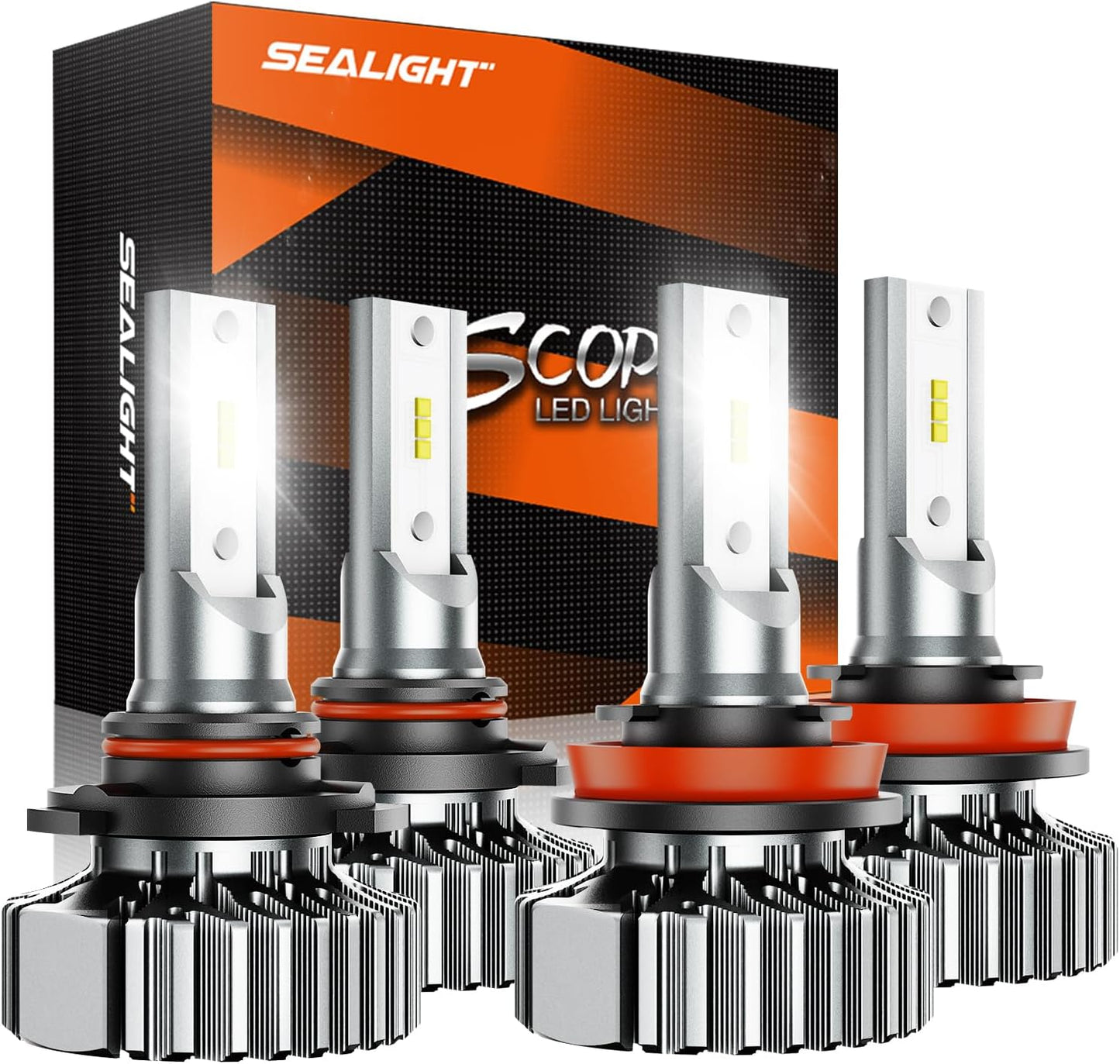 SEALIGHT 9005 H11/H8/H9 Fog Lamps 60000LM for ATVs & Powersports, 8×Brighteness S1 Series, 1:1 Real Size 10 Years Lifespan, Pack of 4