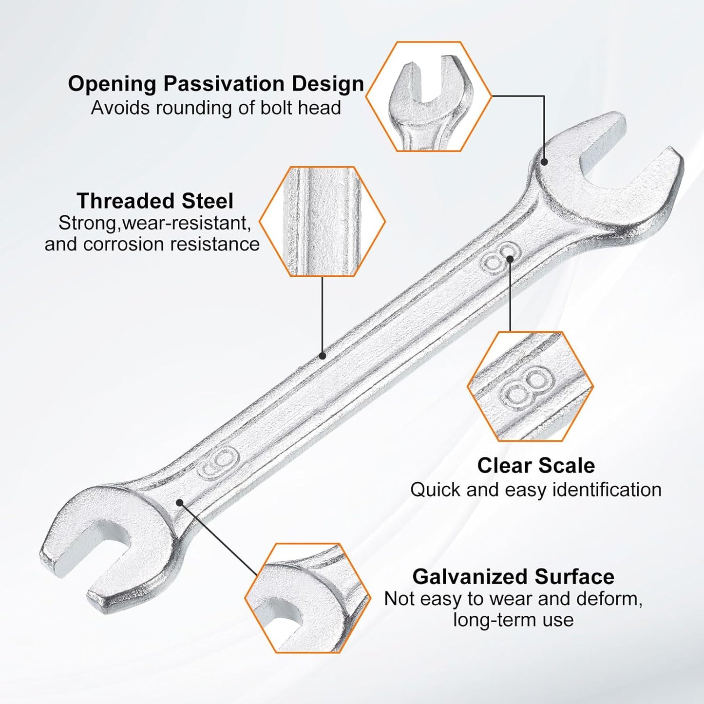HARFINGTON 2pcs Double Open End Wrench 6mm x 8mm Metric 15 Degree Offset Angle Small Flat Head Wrench Galvanizing Open Ended Spanner for Automotive Repair Furniture Assembly