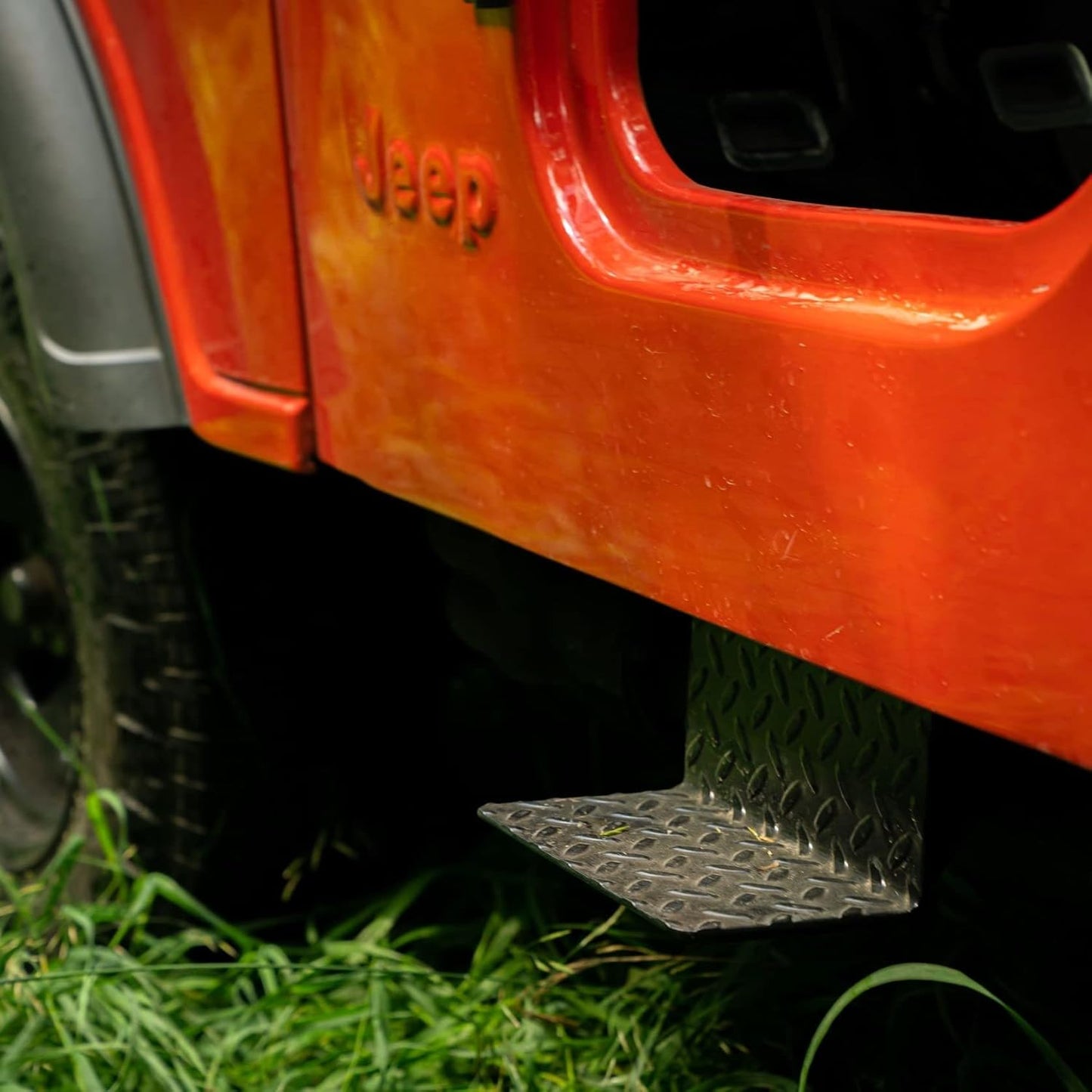 CJ5 Side Steps Compatible with Jeep © CJ Vehicles (Pair) - Solid Steel Construction - Metal Diamond Treadplate Traction Design - Universal Fitment on Classic CJ-5 (CJ5 Cutout)