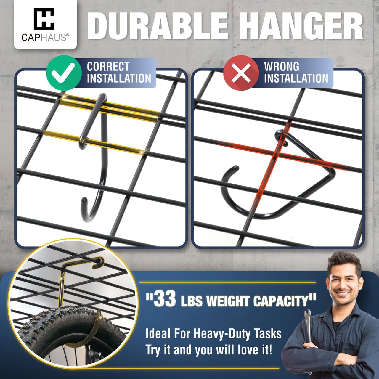 CAPHAUS Garage Wall Shelving, 48 in. W x 18 in. D Wall Mounted Garage Shelves w/ 2 Bike Hooks, Heavy Duty Organizer Shelf for Garage Storage System, Black or White