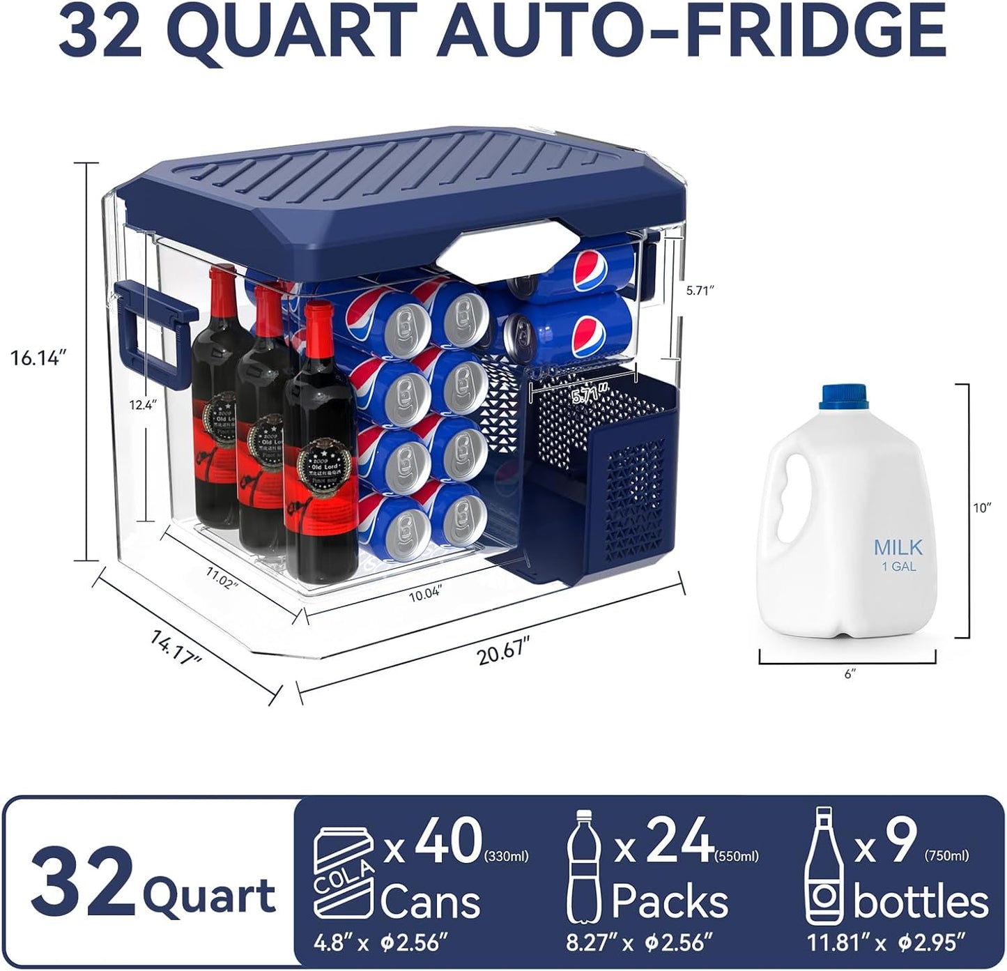 Car Refrigerator Portable 12V Fridge 32 Quart 12 Volt Freezer Compressor Cooler 12V/24V DC 110～240 V AC for Truck Van RV Camper SUV and Home Use