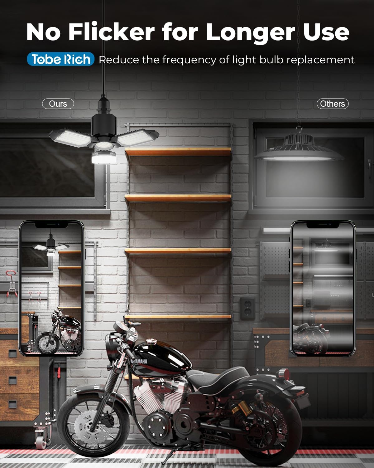 LED Garage Lights 4 Pack, 8000LM Shop Lights with 3+1 Deformable Panels, 6500K Screw in Ceiling Lights for Garage, Workshop, Workbench, Basement