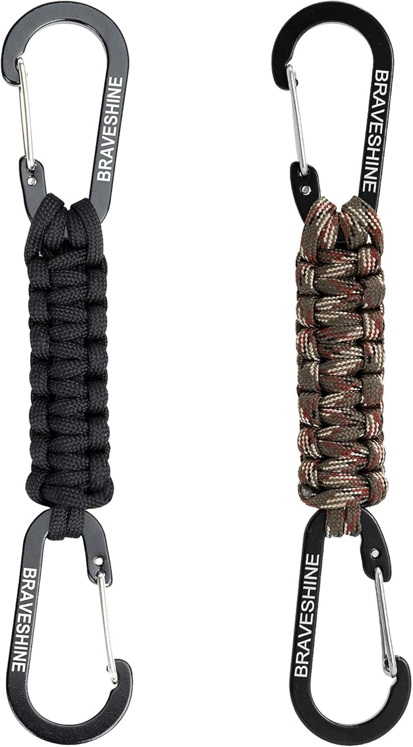 BRAVESHINE Paracord Keychain Carabiner Clip, D Ring Lanyard Hanger Stroller Hook for Water Bottle, Key, Backpacks, Men, Women