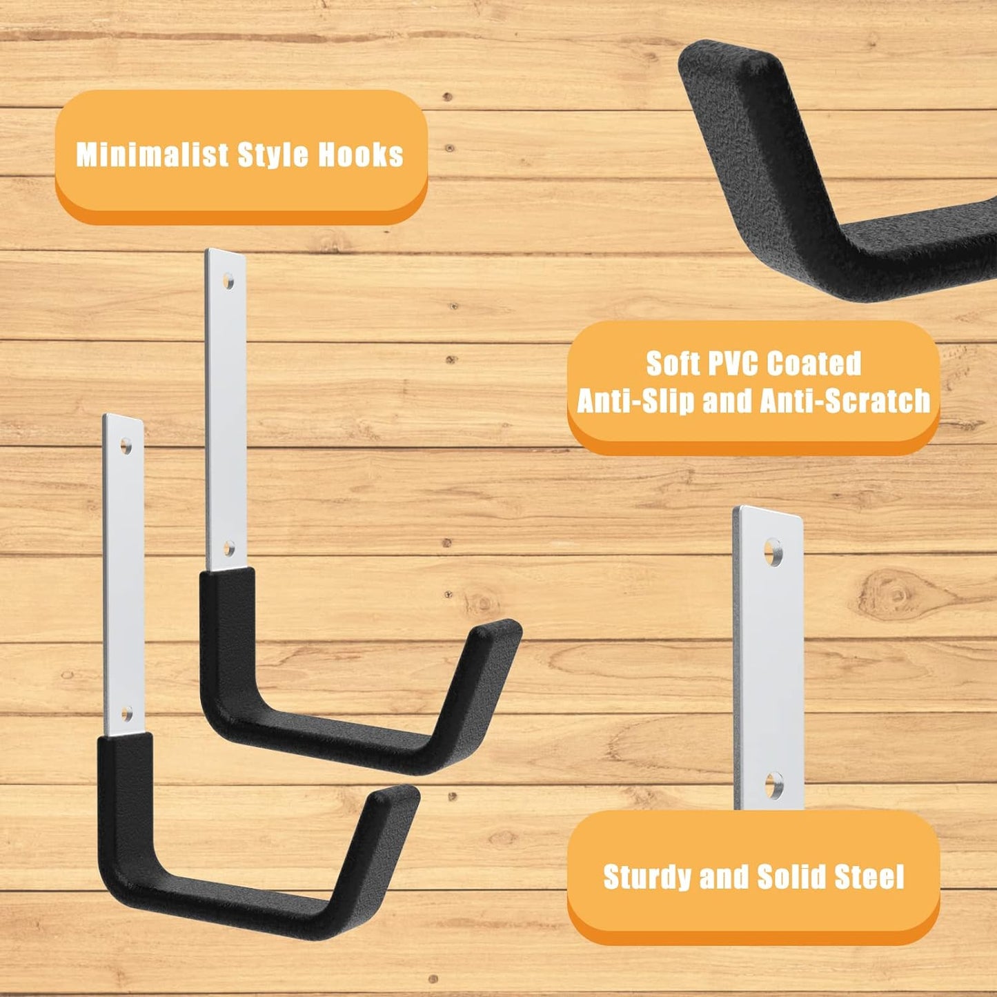 Heavy Duty Utility Hooks for Wall Mount, Garage Wall Hooks, Multi-Use Hose, Bike, Ladder, Chainsaw & Leaf Blower Hanger - 2 Medium (2 M)