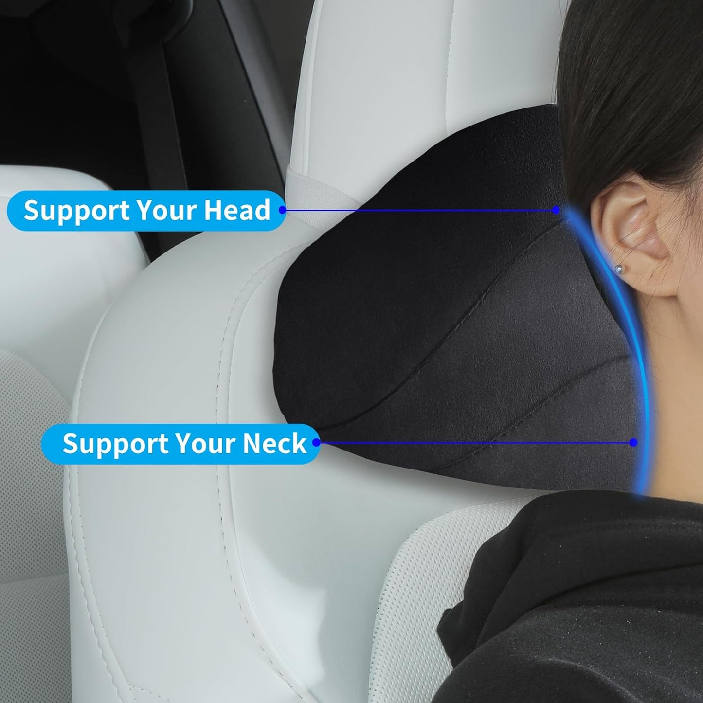 Car Headrest Pillow for Driving, Softness Ergonomic Design Universal Travel Neck Pillow for Most Cars, Office Chairs, Gaming Chairs with Extra Filler Cotton Bag (Black, 1PC)