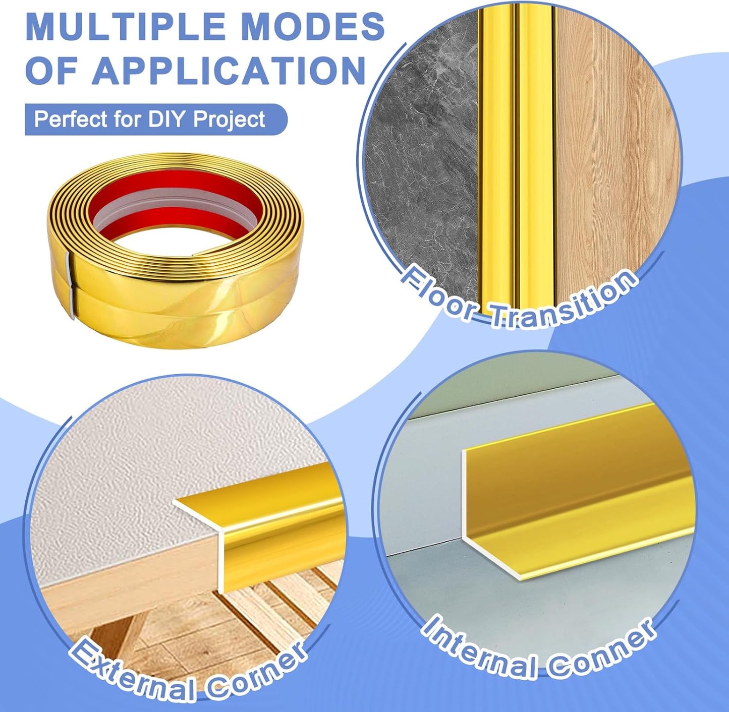 Wall Corner Protector Moulding Trim Peel and Stick Wall Corner Guards Trim Flexible Self Adhesive Edge Protector Moulding, 0.8 in x 40 Ft, Gold