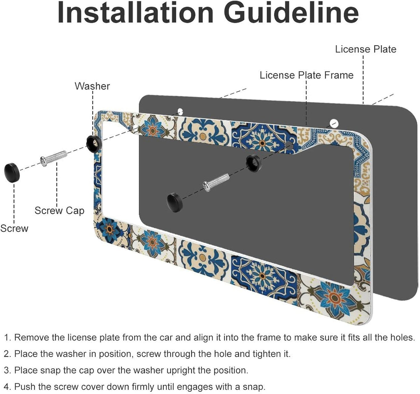 Boho Mexican Tile License Plate Frames - 2 Pcs Set 2 Holes Metal Aluminum Auto Car Accessories Decoration License Plate Frame 12.2 x 6.3 inch for Women Men Gift