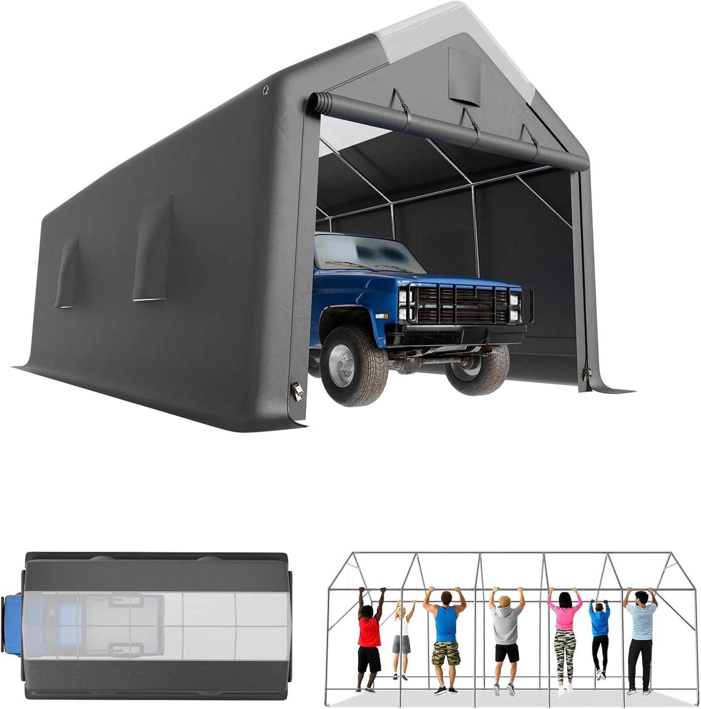 Carport Canopy 12x20FT Heavy Duty with Translucent Roof - Skyview Portable Garage with Reinforced Metal Frame, Zipper Doors, All-Weather Resistant,Waterproof Outdoor Storage Shelter for Cars/RV/ATV