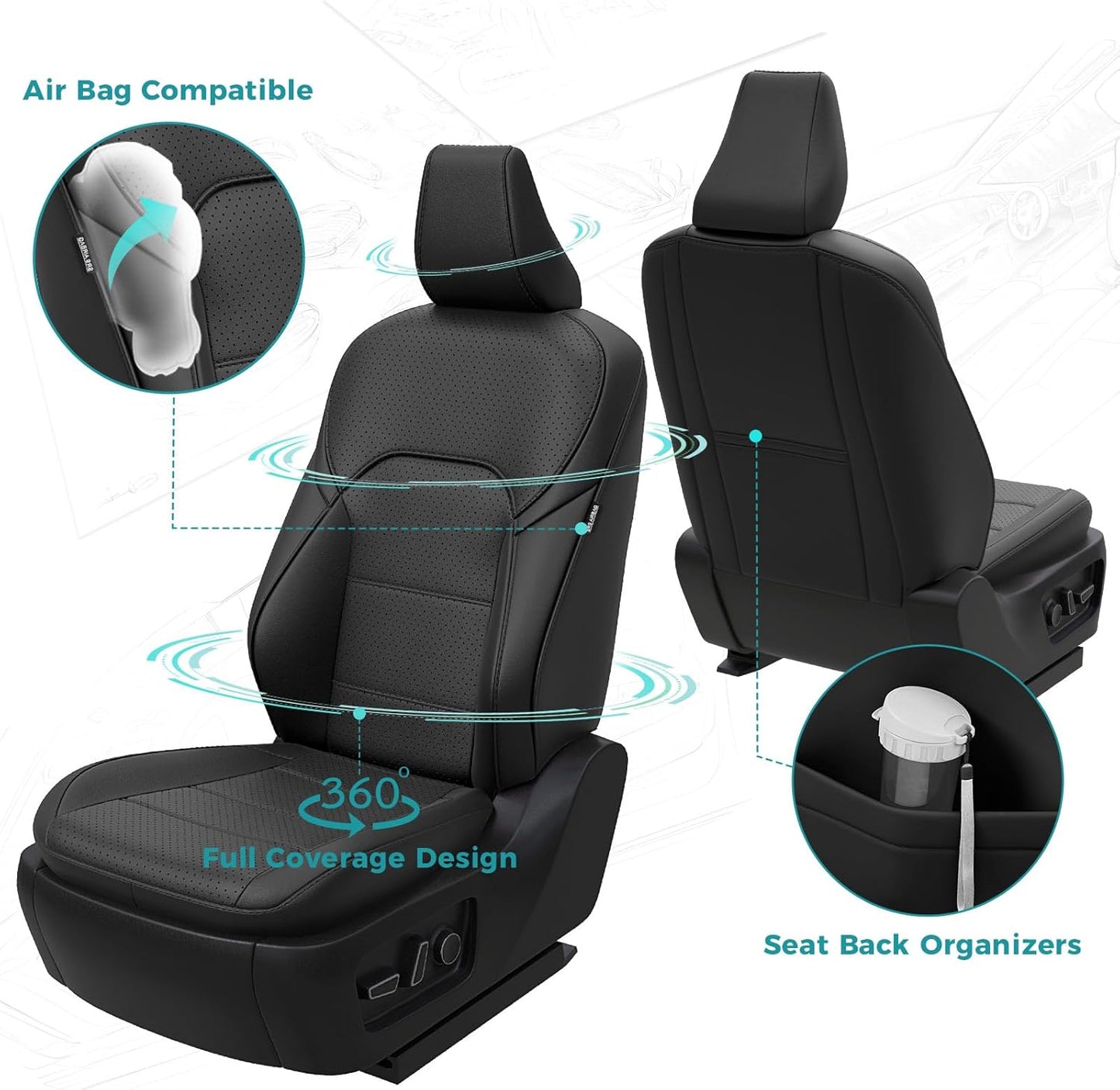 for Toyota Camry Seat Covers LE SE 2025 - Custom Fit Car Seat Covers Full Set, Leather Seat Covers for Cars, Waterproof Car Seat Cover, Black