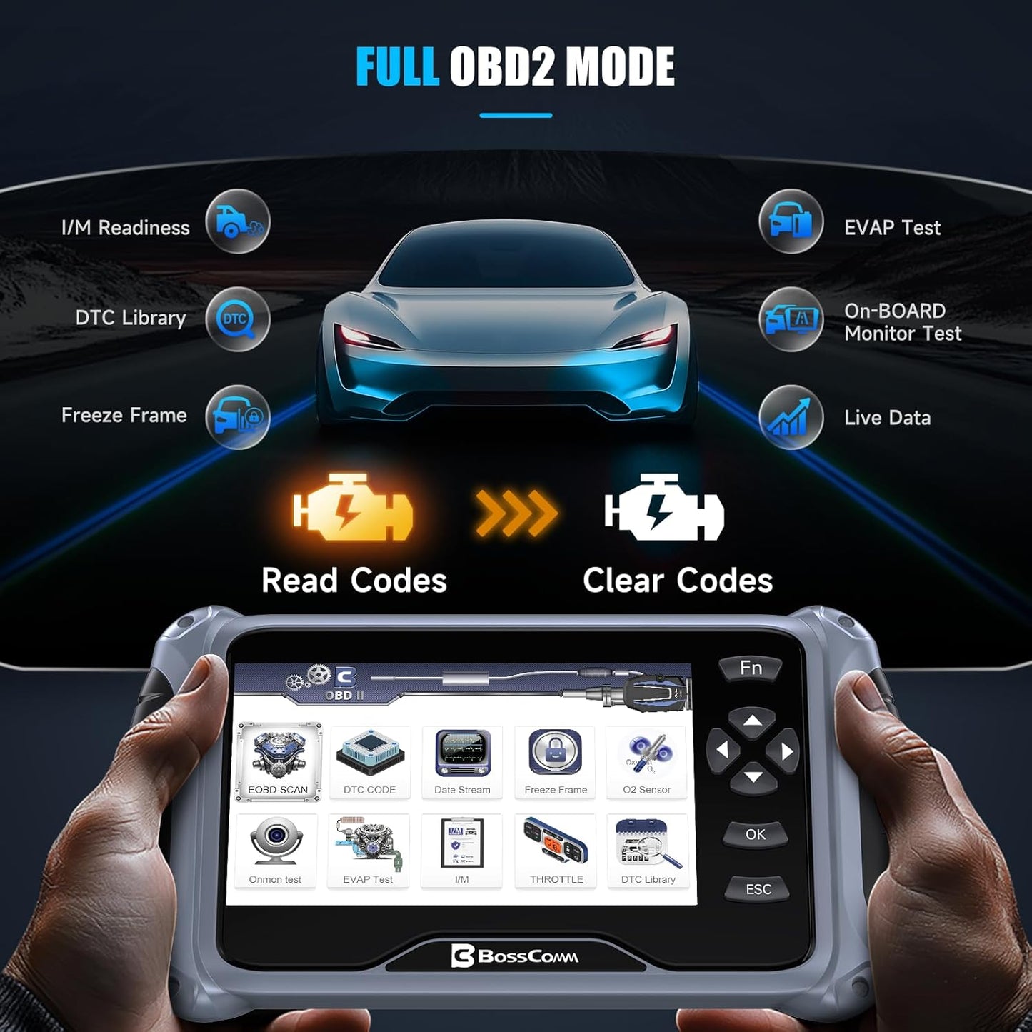 BOSSCOMM IF745 OBD2 Scanner, All Systems Car Code Reader Scan Tool with 6 Resets, ABS Bleeding/OiL/EPB/SAS/Throttle/Battery, Car Scanner Diagnostic Tool for All Cars, Easy to Use, Lifetime Free Update