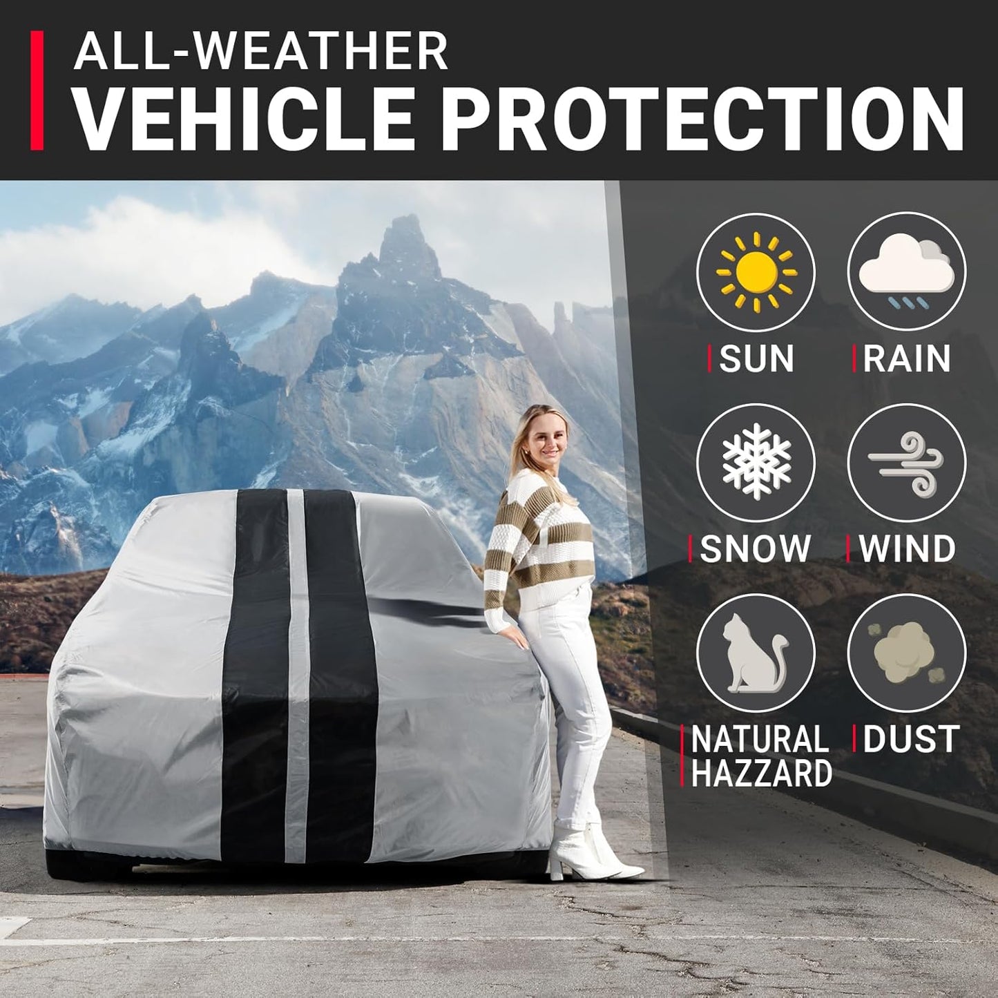 iCarCover Custom Car Cover for Buick Century Wagon (1973-1977) Waterproof All-Weather Rain Snow UV Sun Protector Full Exterior Indoor Outdoor Car Cover (Stripe - Gray/Black)