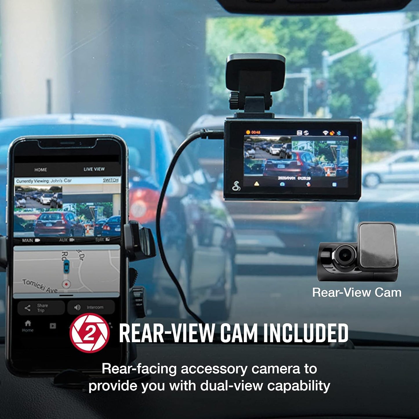 Cobra SC 200D Smart Dash Cam + Rear Cam and 2.5A OBDII Port to Micro-USB Hardwire Kit: Dual-View with QHD+ 1600P Resolution, Built-in Wi-Fi & GPS, Drive Smarter App + Apple Carplay Compatible