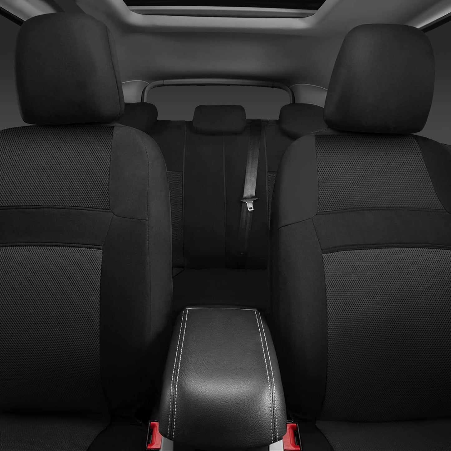 CAR PASS 3D Air Mesh Car Seat Covers Full Sets w/5mm Sponge, 4Pcs Waterproof Car Floor Mats, Steering Wheel Cover Universal Fit for SUV Sedan Truck, Airbag Compatible Automotive Interior(Black)