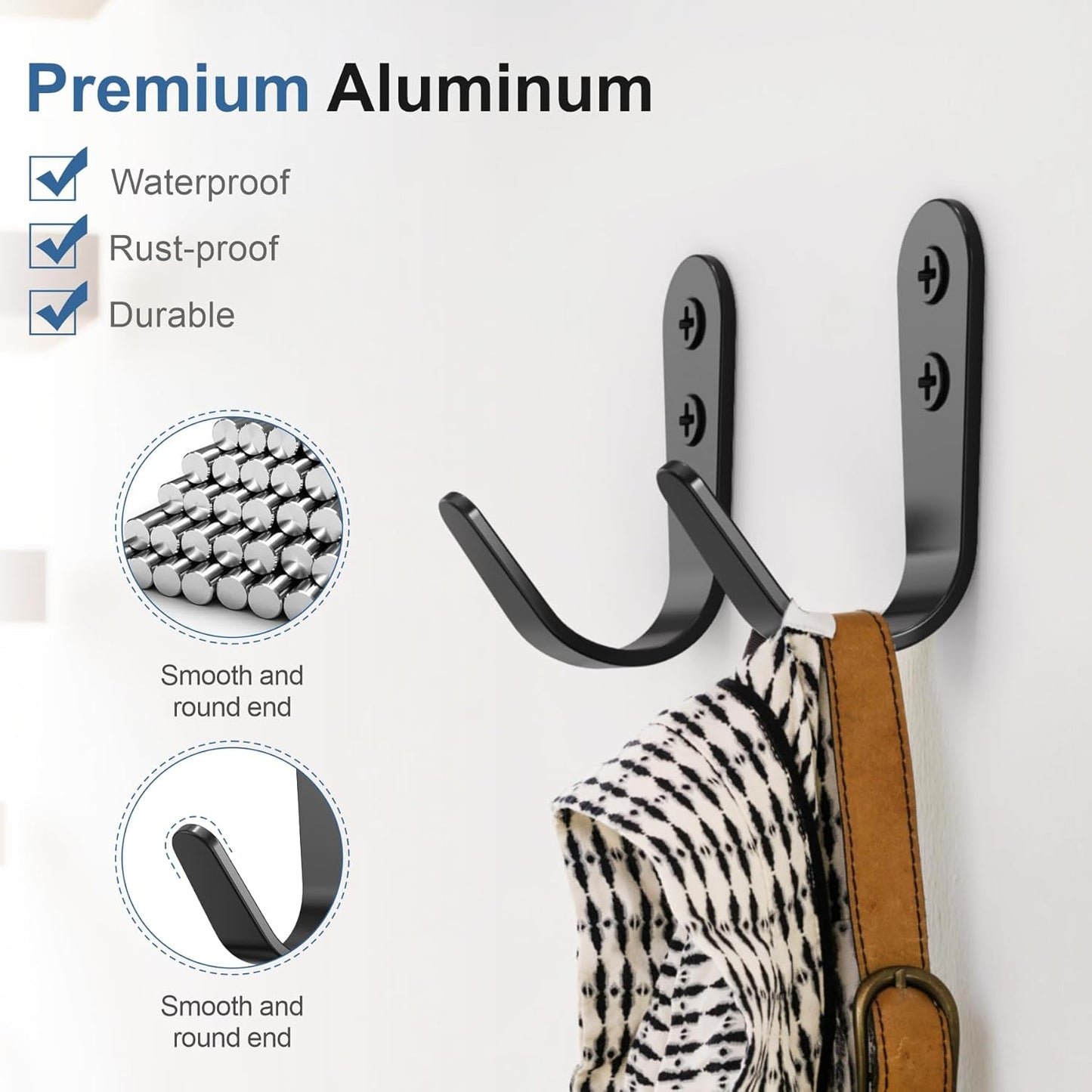 10PCS Hooks - Wall Mount Coat Hooks with 20 Screws for Hanging Coats, Towels, Backpacks, Hats, Dog Leashes, Coffee Mugs