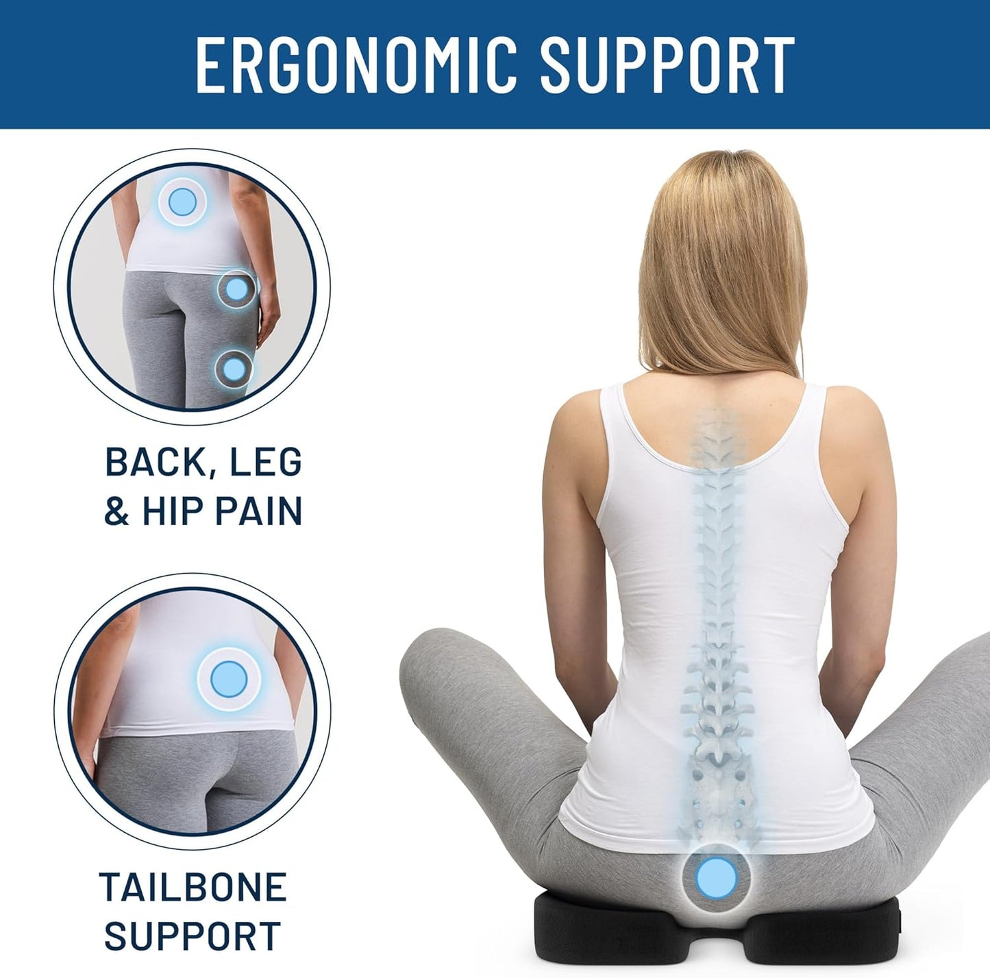 Everlasting Comfort Car Seat Cushion for Driving - Wedge Car Cushion for Office, Travel, Gaming Chair - Memory Foam Booster Seat - Non-Slip, Washable Cover