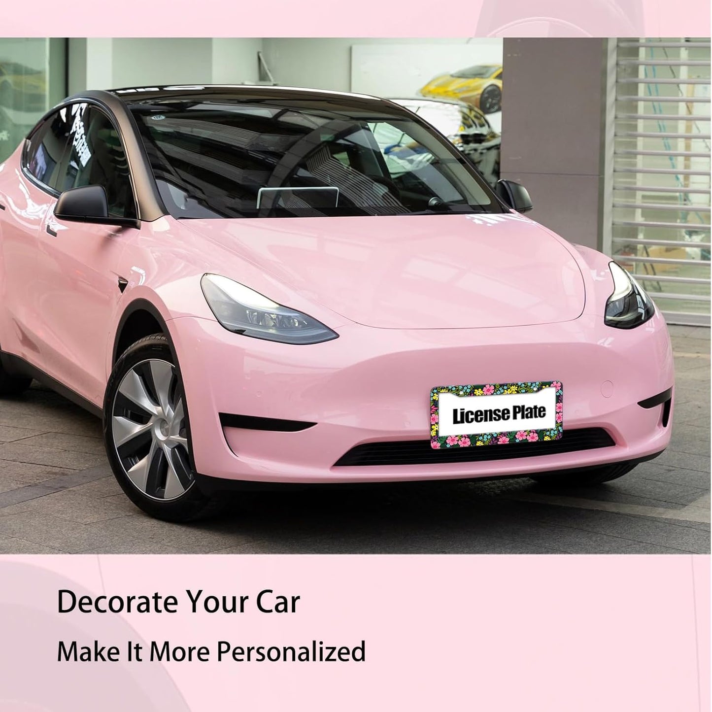 Floral License Plate Frame, Flowers License Plate Holder Covers, Metal Aluminum Rustproof Car Accessories for Us Canada Standard Women Men 2 Holes with Screw Caps