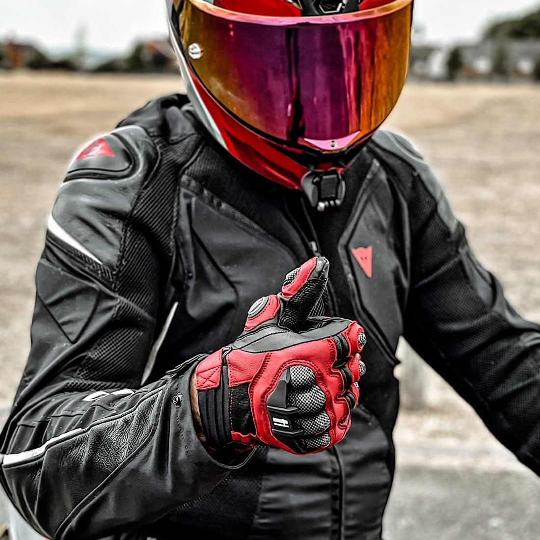 Harssidanzar Breathable Leather Motorcycle Gloves Touchscreen for Men Women KM046