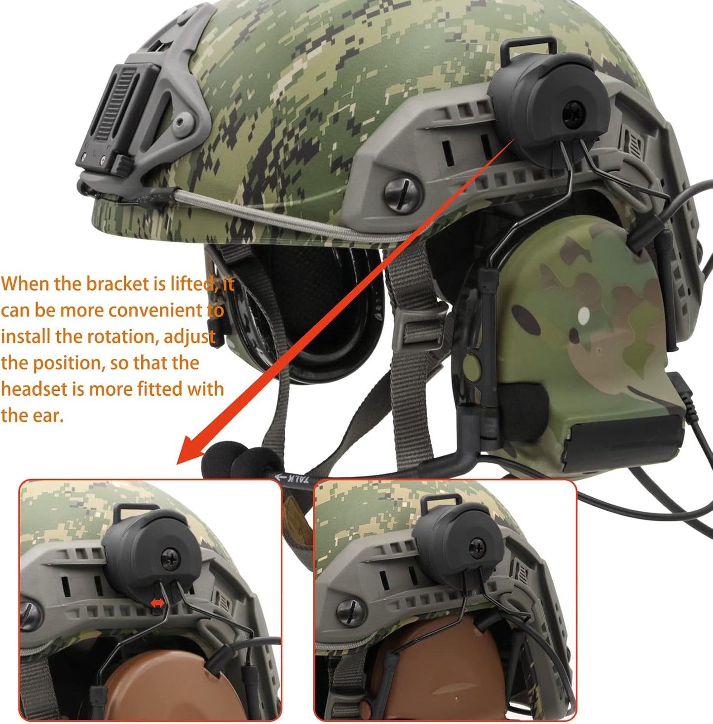 COMTA 2 Helmet-Type Tactical Headset with U94 PTT 2pin，Noise Canceling Headphones，for Airsoft Hunting Shooting