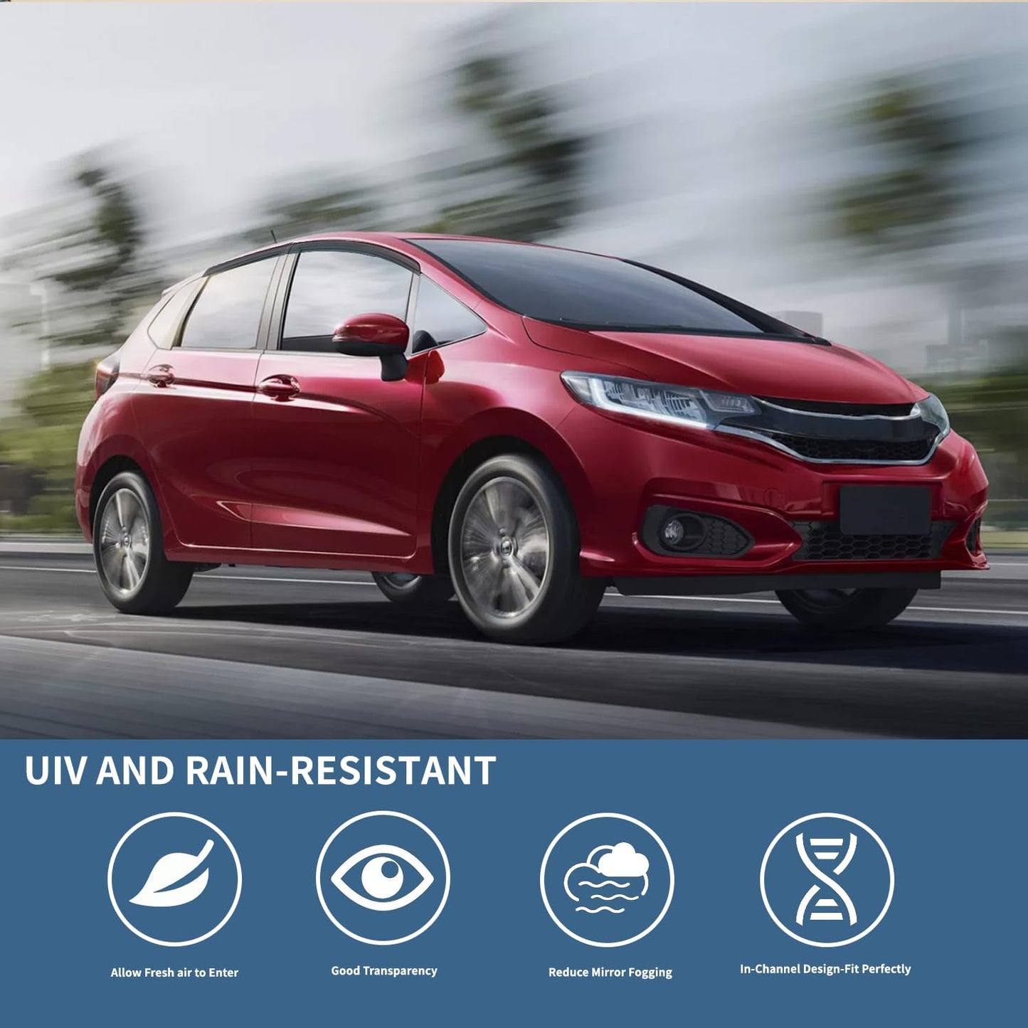 4PCS Rain Guards Window Visors Fits for Honda FIT (Jazz) 4-Door 2015-2020, Front & Rear Wind Deflector, Outside Mount Vent Shade Shield, 2016 2017 2018 2019 Exterior Car Accessories