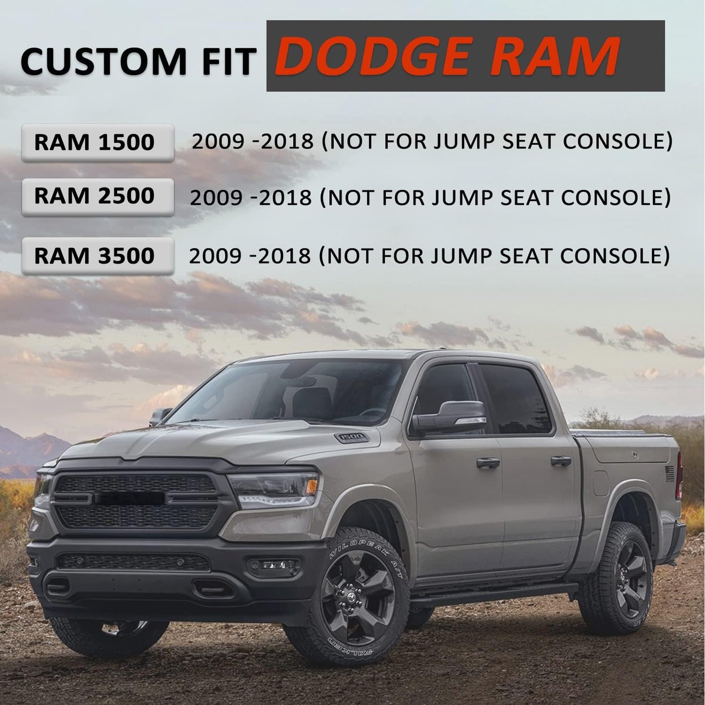 GIANT PANDA Center Console Cover Armrest Cover Cushion Fits Dodge RAM 1500 2500 3500 2009 2010 2011 2012 2013 2014 2015 2016 2017 2018, Scratch Resistant and Waterproof, Black