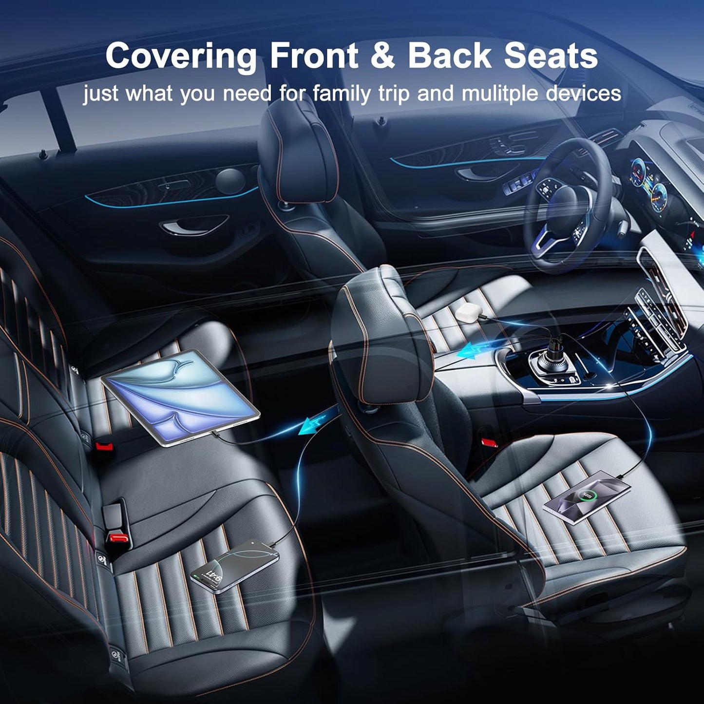 Car Charger USB C, Besgoods 4 Ports Cigarette Lighter USB Charger USB C Car Adapter PD/QC Fast Charging with Voltmeter for iPhone 16 15 14 13 12 Galaxy S24 S23 A54 A15 Android Dash Cam, 2Pack