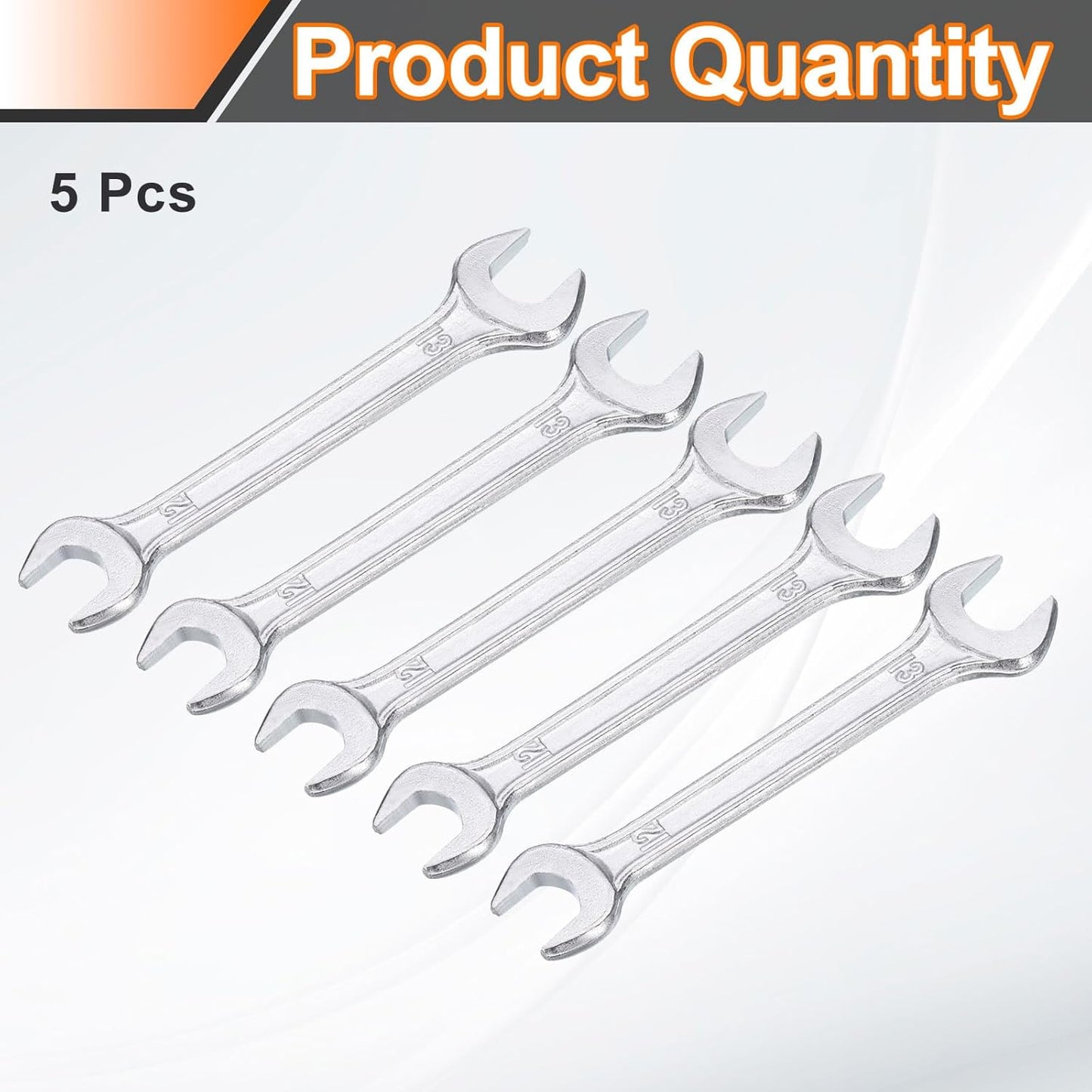 HARFINGTON 5pcs Double Open End Wrench 12mm x 13mm Metric 15 Degree Offset Angle Small Flat Head Wrench Galvanizing Open Ended Spanner for Automotive Repair Furniture Assembly