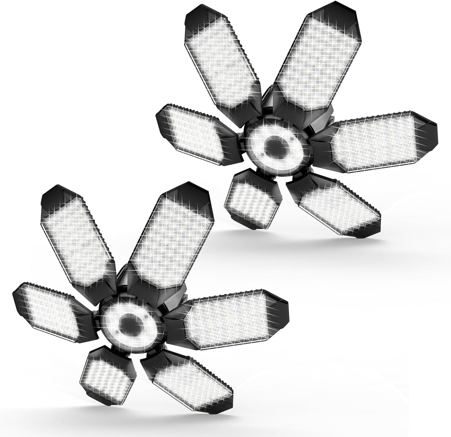 Garage Lights - 2Pack Super Bright 32000LM LED Garage Ceiling Light 6500K LED Shop Light w/ 6 Deformable Panels Screw in E26/E27 Socket Light Bulbs for Workshop Storage Warehouse Attic