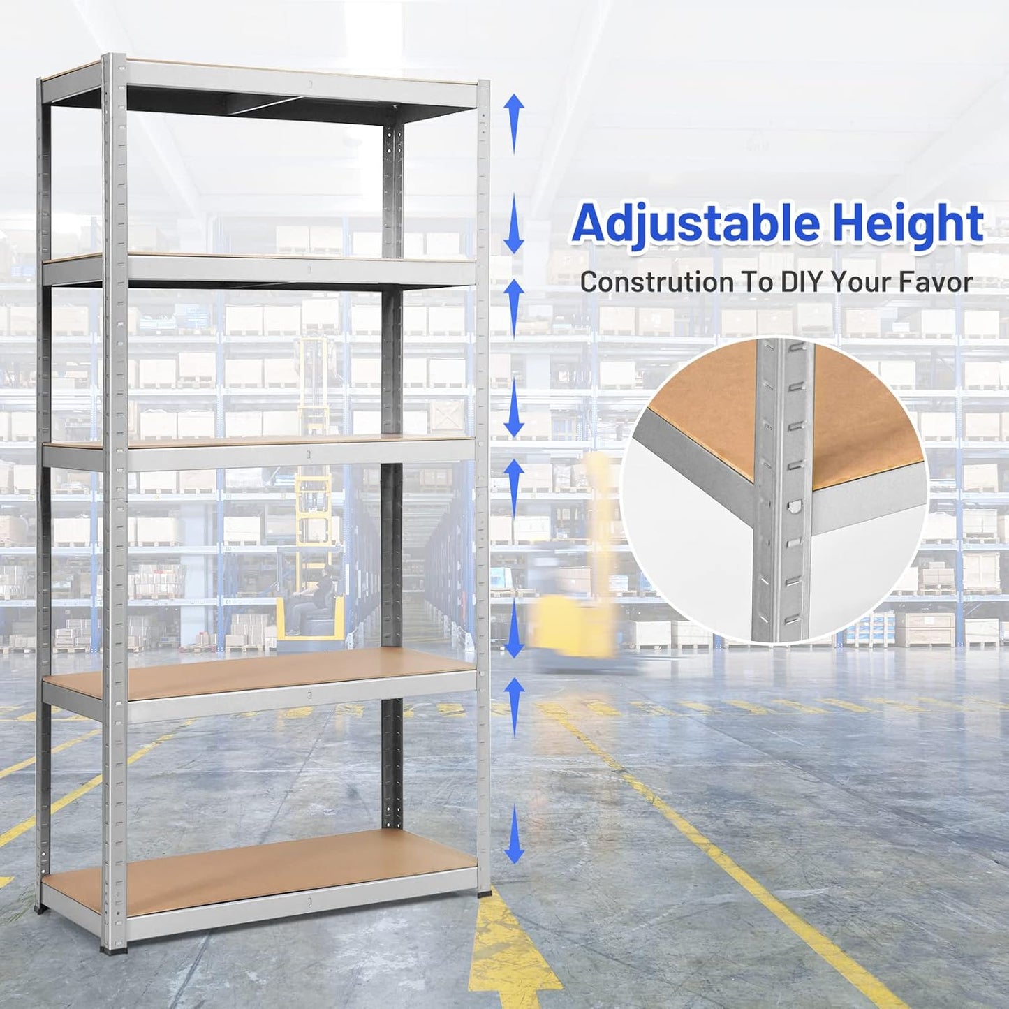 ERGOMASTER 72" Storage Shelves, Heavy Duty Steel Frame 5-Tier Garage Shelf, Metal Multi-Use Storage Shelving Unit for Home/Office/Dormitory/Garage (4, Silver)