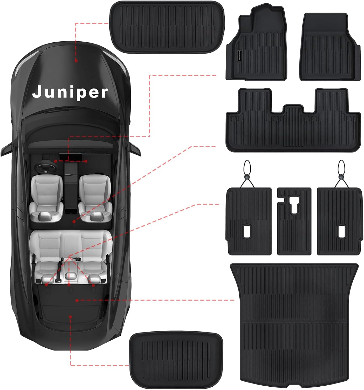Floor Mats for Tesla Model Y Juniper 2025 2026 | All-Weather TPE Liners 7-Piece Set with Cargo Liner, Trunk & Interior Accessories | Custom Fit Backrest Protector