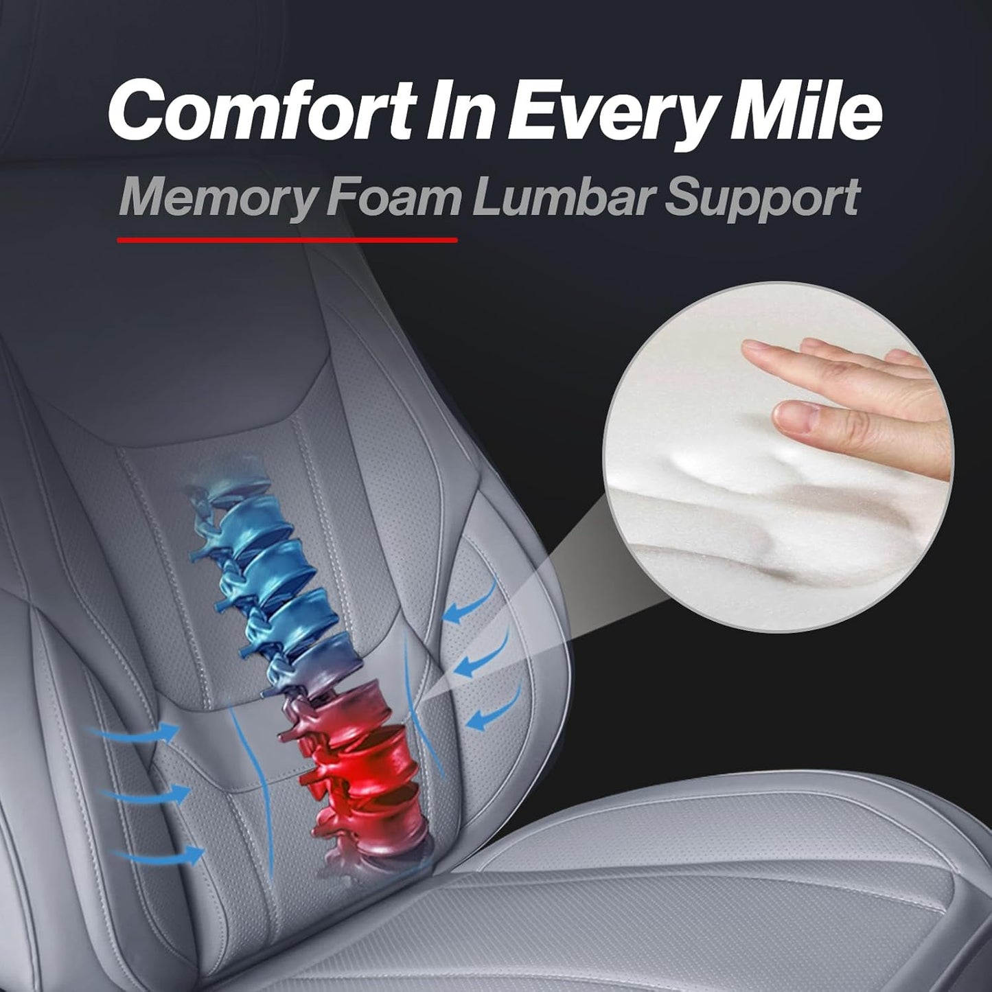 Coverland Custom Car Seat Covers Compatible with 2022-202 Tundra CrewMax, Double Cab - Premium Leather Non-Slip Memory Foam Waterproof Interior Protector Full Set-Gray [See Size Chart-Size X119]