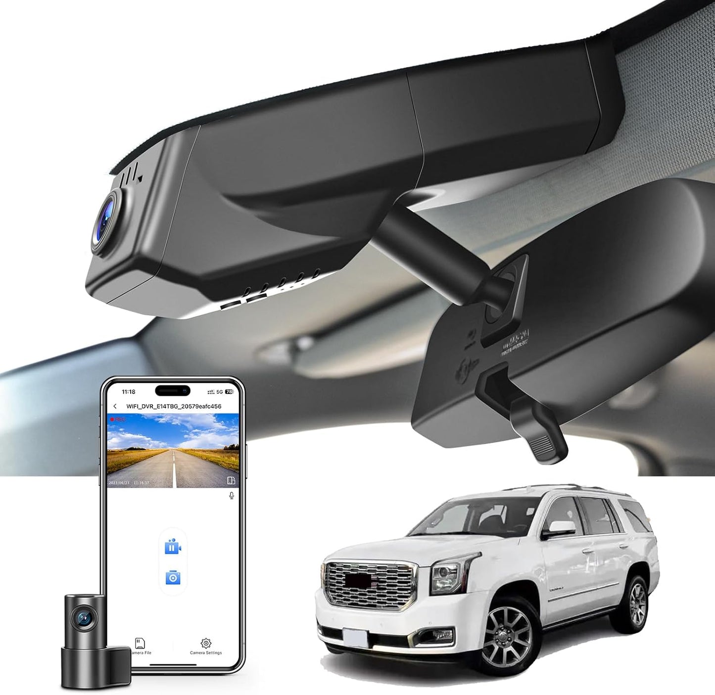 Front 4K & Rear 1080P Dash Cam Custom fit for GMC Yukon, Yukon XL 2015 2016 2017 2018 2019 2020(Model C), Model C & Model D Have Same Models Years but Vehicle Sensor Cover are Different