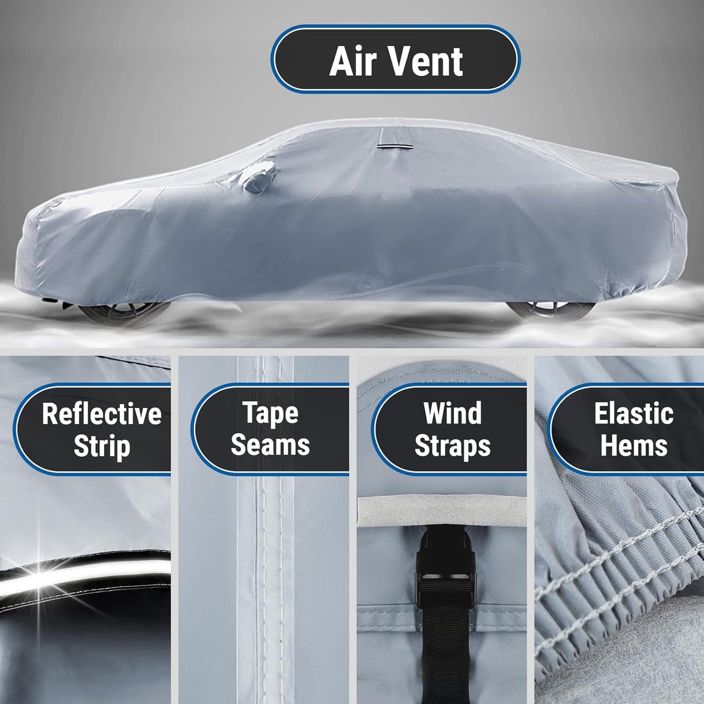 iCarCover Custom Car Cover for Pontiac Bonneville (1987-2005) Waterproof All-Weather Rain Snow UV Sun Protector Full Exterior Indoor Outdoor Car Cover (Stripe - Gray/Black)