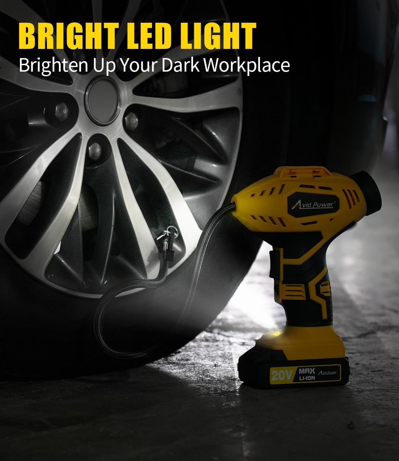 AVID POWER Cordless Tire Inflator Portable Air Compressor, 20V Rechargeable Battery Powered Car Tire Pump w/ 12V DC Adapter, Digital Pressure Gauge, Air Pump for Car, Bike, Motorcycle, Ball