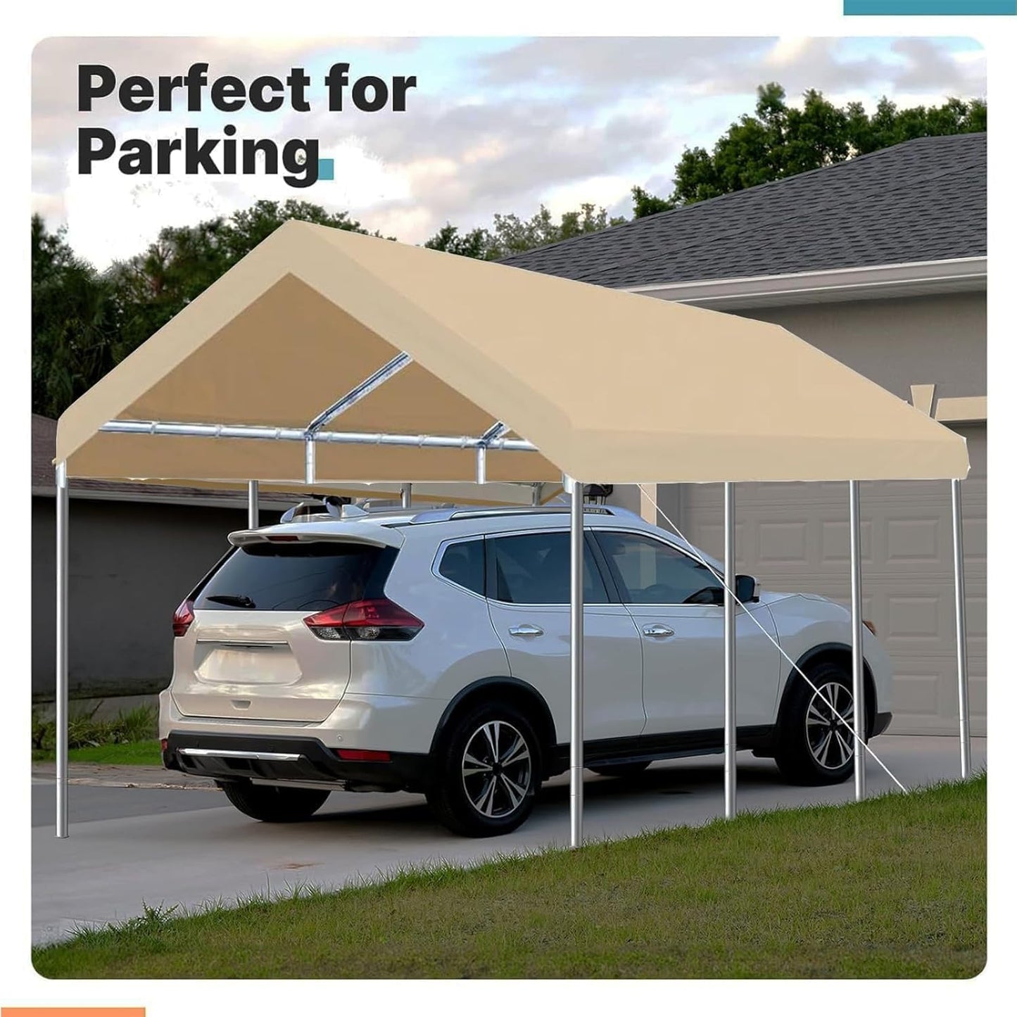 Carport Replacement Canopy Cover for Car Tent Top Garage Shelter Cover Tarp with Ball Bungees (Only Top Cover, Frame Not Include) (Ginger, 12' x 20')