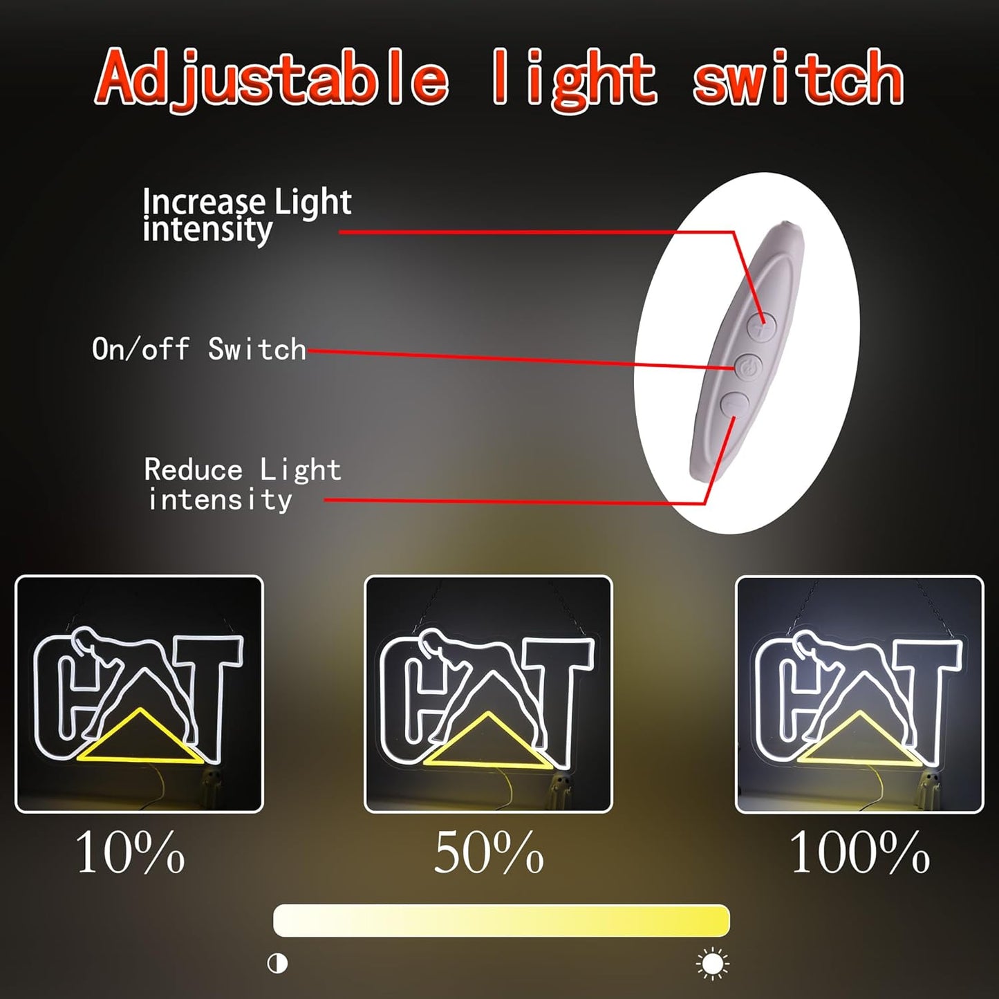 CAT Style LED Neon Light Sign,Bold Neon Sign for Wall Decor, Garage, Man Cave, Workshop,Eye-Catching Industrial Neon Signs Gift for Men, Mechanics,Room Decor