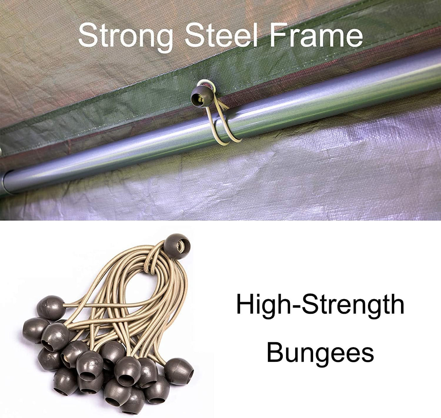 10' x 20' Upgraded Carport Replacement Canopy Cover Grey for Car Garage Shelter Party Tent Top Tarp with Ball Bungees (Only Top Cover, Frame is not Included)