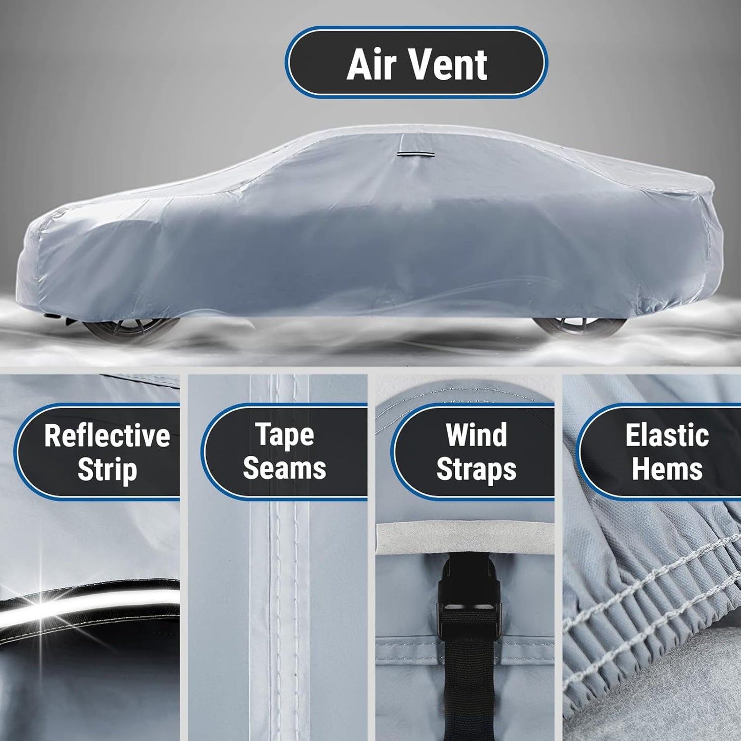 iCarCover Custom Car Cover for Pontiac Tempest 4-Door (1968-1970) Waterproof All-Weather Rain Snow UV Sun Protector Full Exterior Indoor Outdoor Car Cover (Stripe - Gray/Black)