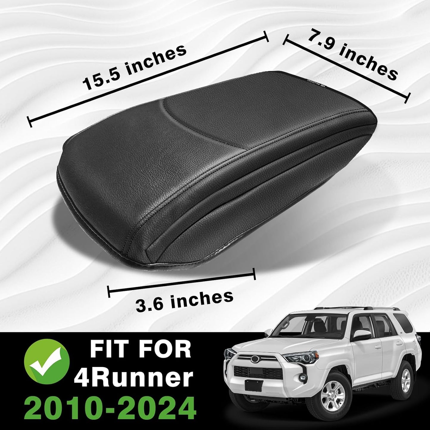 Muslogy Center Console Armrest Cover Compatible with Toyota 4Runner 2010-2024 Comfort Armrest Pad Arm Rest Cushion Vegan Leather Protector 1-Inch Extra Thick