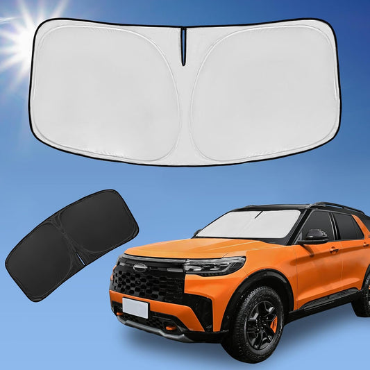 for Ford Explorer 2020-2024 2025 Sun Shade Sunshade Windshield Cover, 4-Layer Front Window Shade Custom Fit Explorer SUV ST XLT, Limited, Platinum Sun Visor 240T Shade Blocks UV Rays Car Accessories