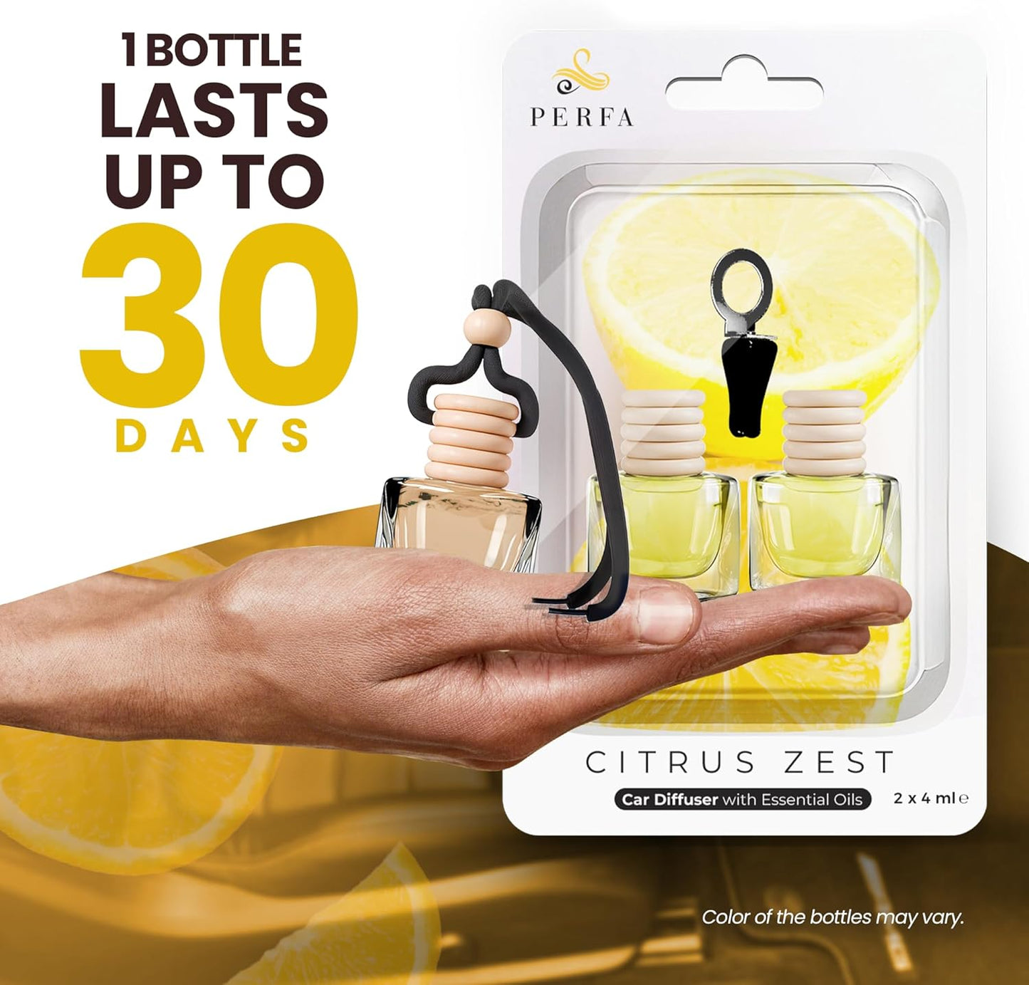 Car Air Fresheners - Citrus Zest Car Air Fresheners for Men | Pack of 2 Long Lasting Car Air Freshener | Odor Eliminator Car Perfume Diffuser with Essential Oils | Car Air Freshener Vent Clip by Perfa