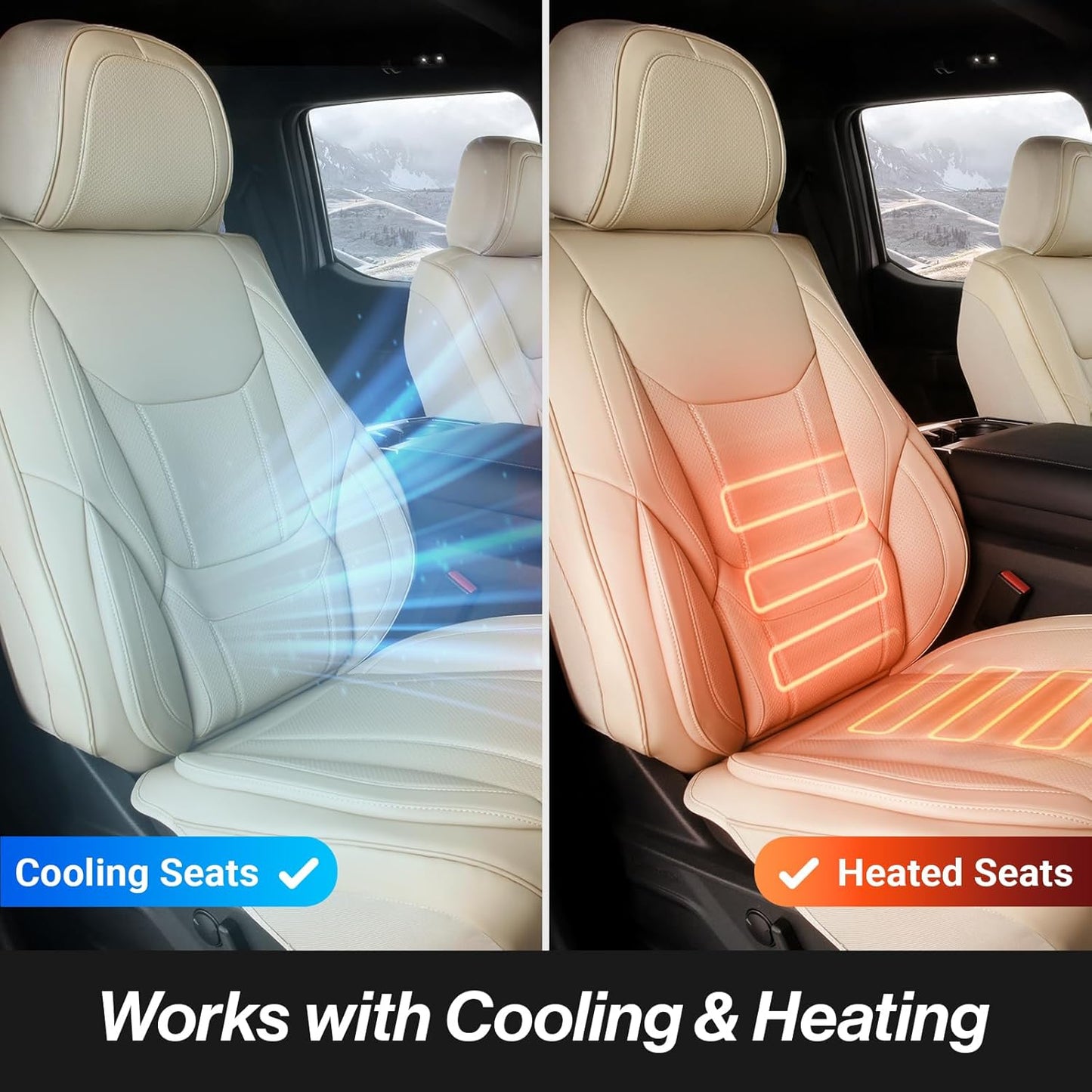 Coverland Custom Car Seat Covers Compatible with Tacoma, Santa Cruz - Premium Leather Non-Slip Memory Foam Waterproof Seat Cover Custom Interior Protector Full Set-Beige [See Size Chart-Size X58]