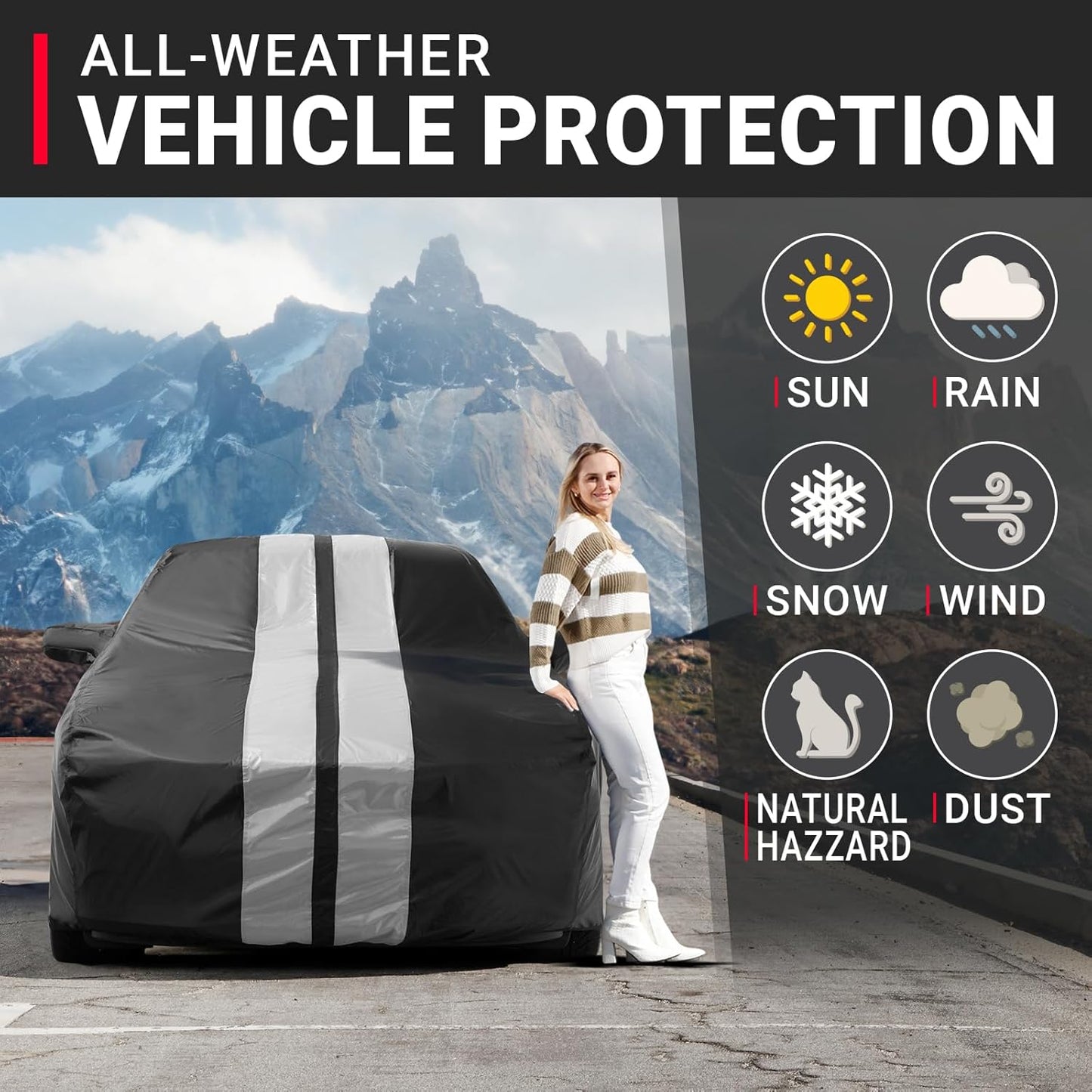 iCarCover Custom Car Cover for Chevy SS (2014-2017) Waterproof All Weather Rain Snow UV Sun Protector Full Exterior Indoor Outdoor Car Cover (Stripe - Black/Gray)