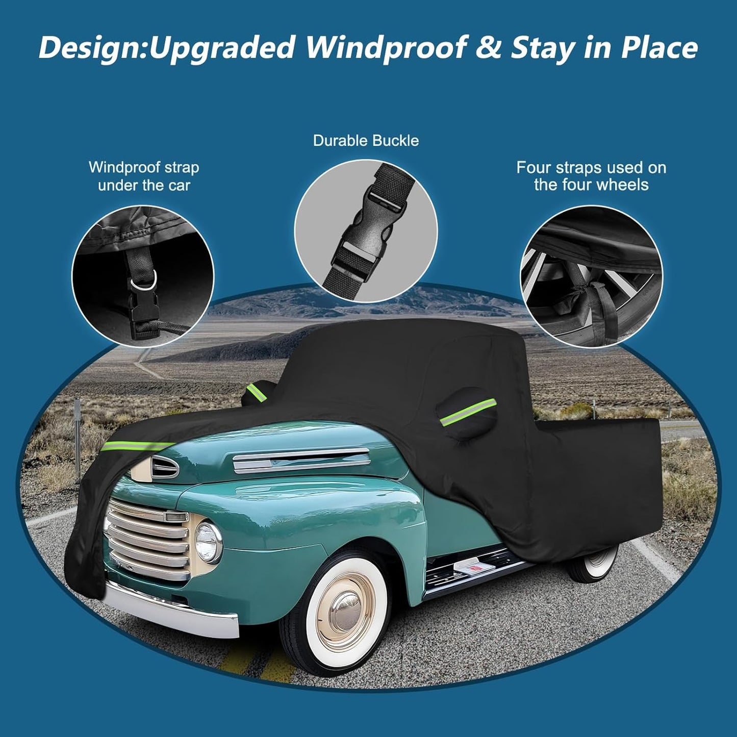 Car Cover for Ford F100 Truck Cover, 420D Oxford Waterproof All Weather Heavy Duty Protection with Zipper Windproof for 1948-1983 Ford F100 1984-1986 F150 Short Bed Regular Cab 6.75'