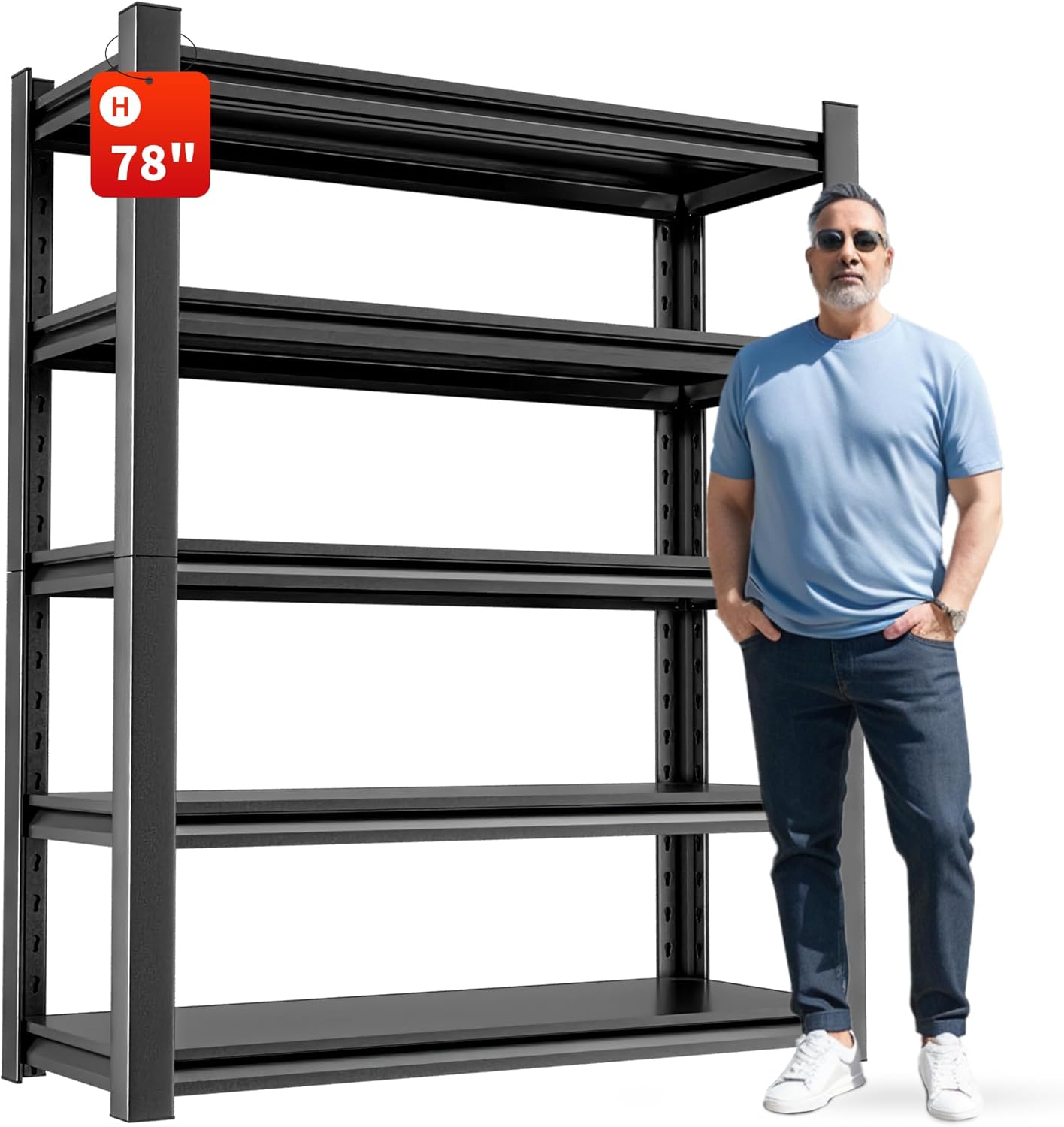 Garage Shelving Unit - 5-Tier Adjustable Metal Storage Shelf - Heavy Duty Industrial Rack for Garage, Basement, and Utility Room - Easy Assembly 18" D x40 W x78 H