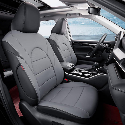 coverdream Custom Fit Camry Car Seat Covers for 2025 Toyota Camry XLE,XSE,Full Coverage Waterproof Leather Seat Protector(Full Set,Black/Gray)