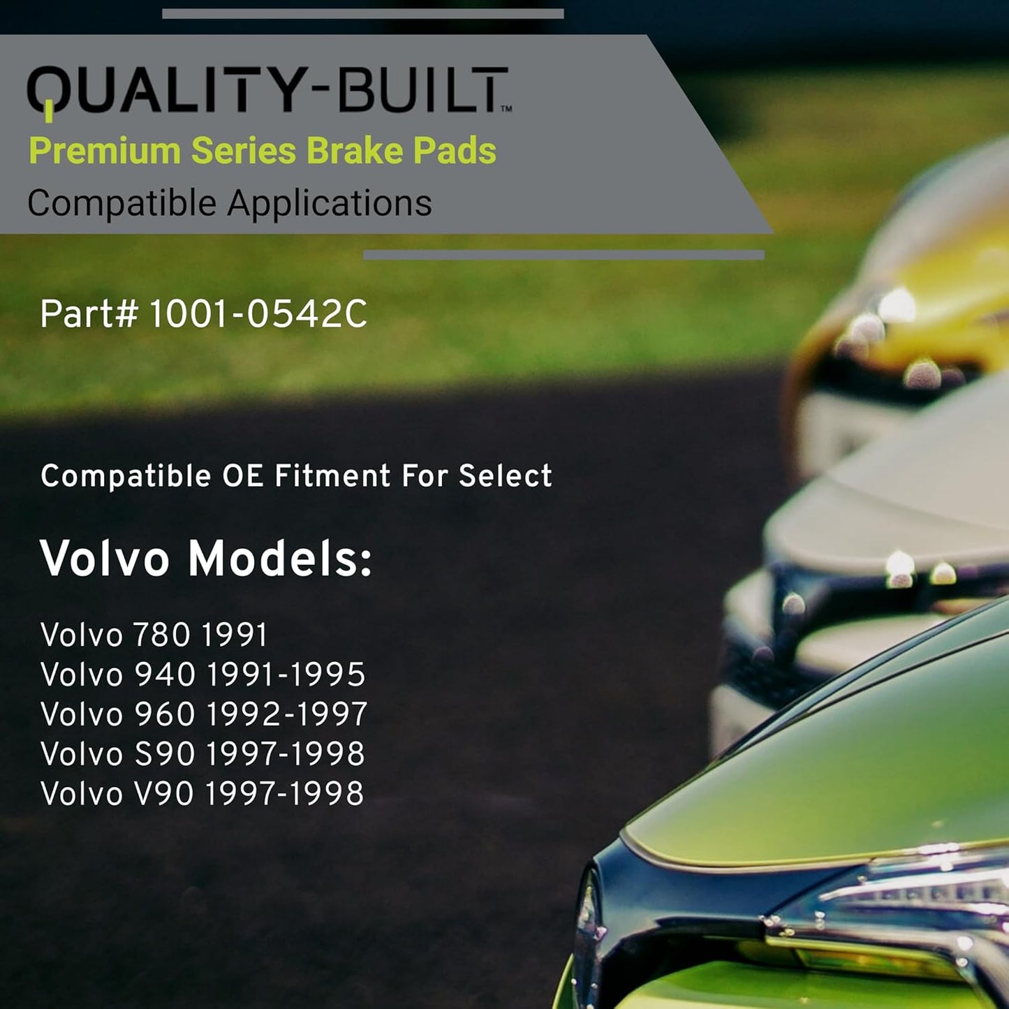 Premium Ceramic Front Brake Pads (1001-0542C) Replacement for Volvo 780 1991, 940 1995-1991, 960 1997-1992, S90 1998-1997, V90 1998-1997