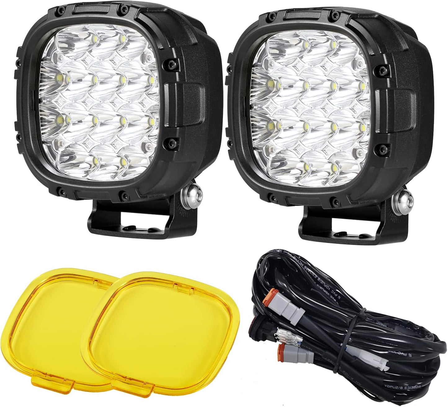 BIGLION.X 4 Inch Pair 160W Round LED Offroad Lights Super Bright Driving Offroad Pod Lights Fog Lights Work Light Bumper Light Pods with Amber Covers Wiring Harness for Pickup Trucks SUV UTV ATV