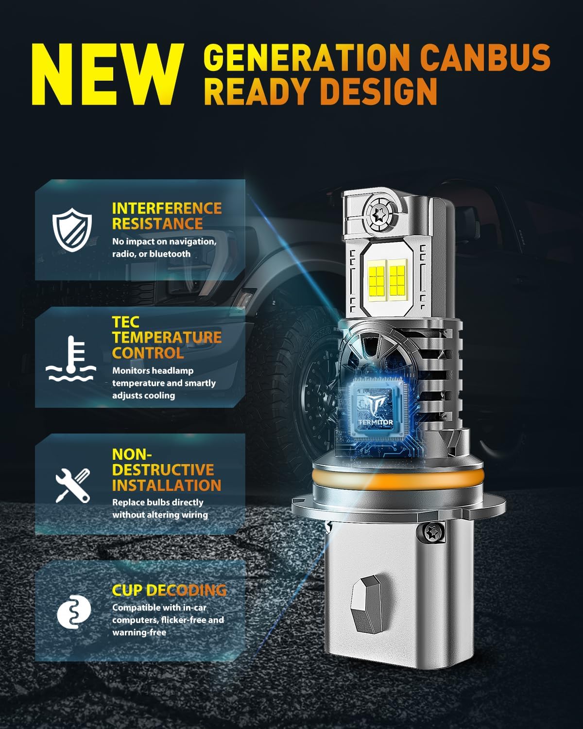 Latest Upgrade 9007/HB5 Light Bulbs, (60,000LM 1000%) Ultra Brightness, Real 1:1 Halogen Mini Size, 70,000+ Hours Long Service Life, 6500K White Exterior Light Bulbs, Plug and Play, Pack of 2